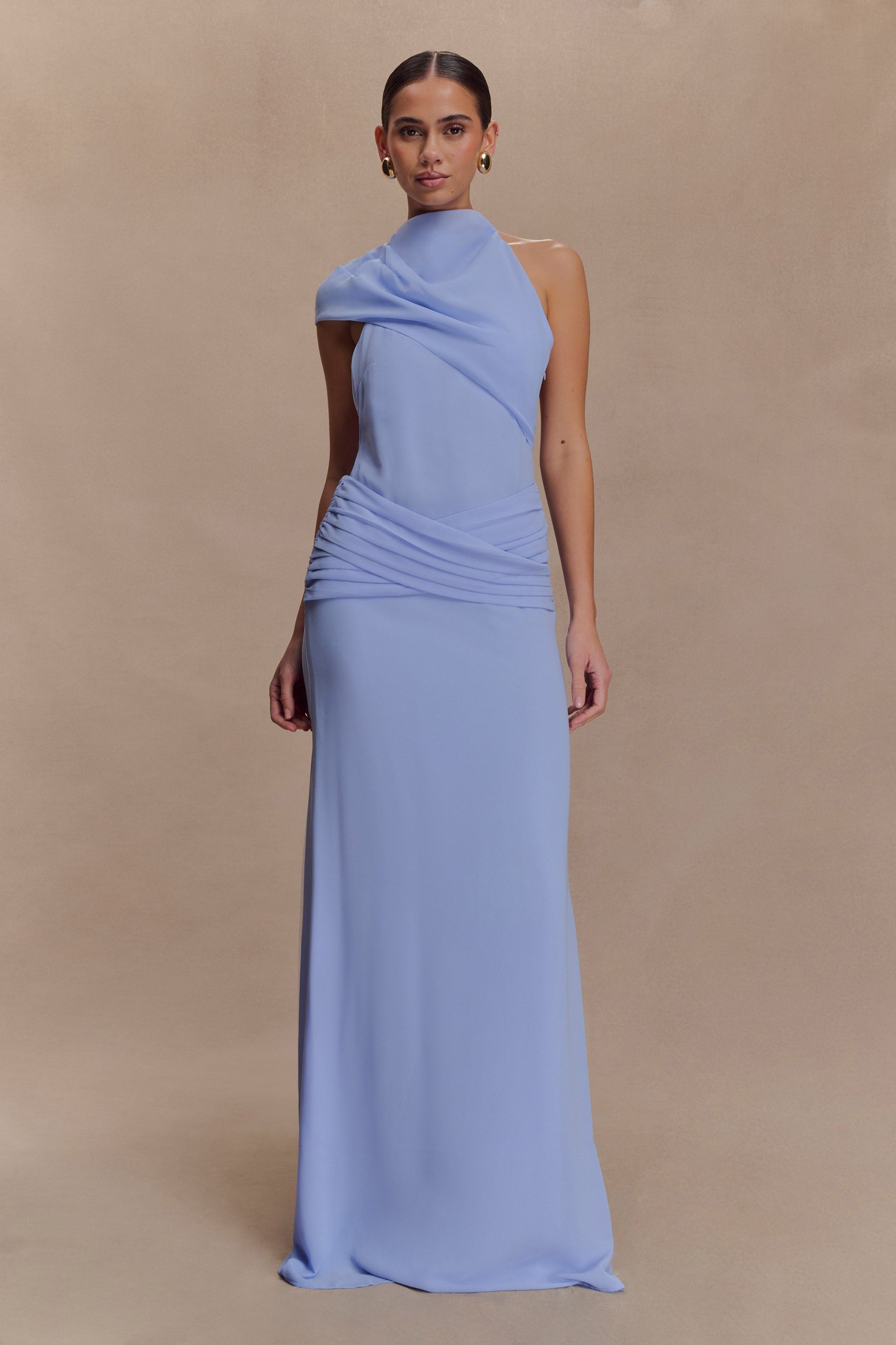 chiffon maxi dress uk Caira Chiffon Scarf Maxi Dress - Ombre Dark Pink