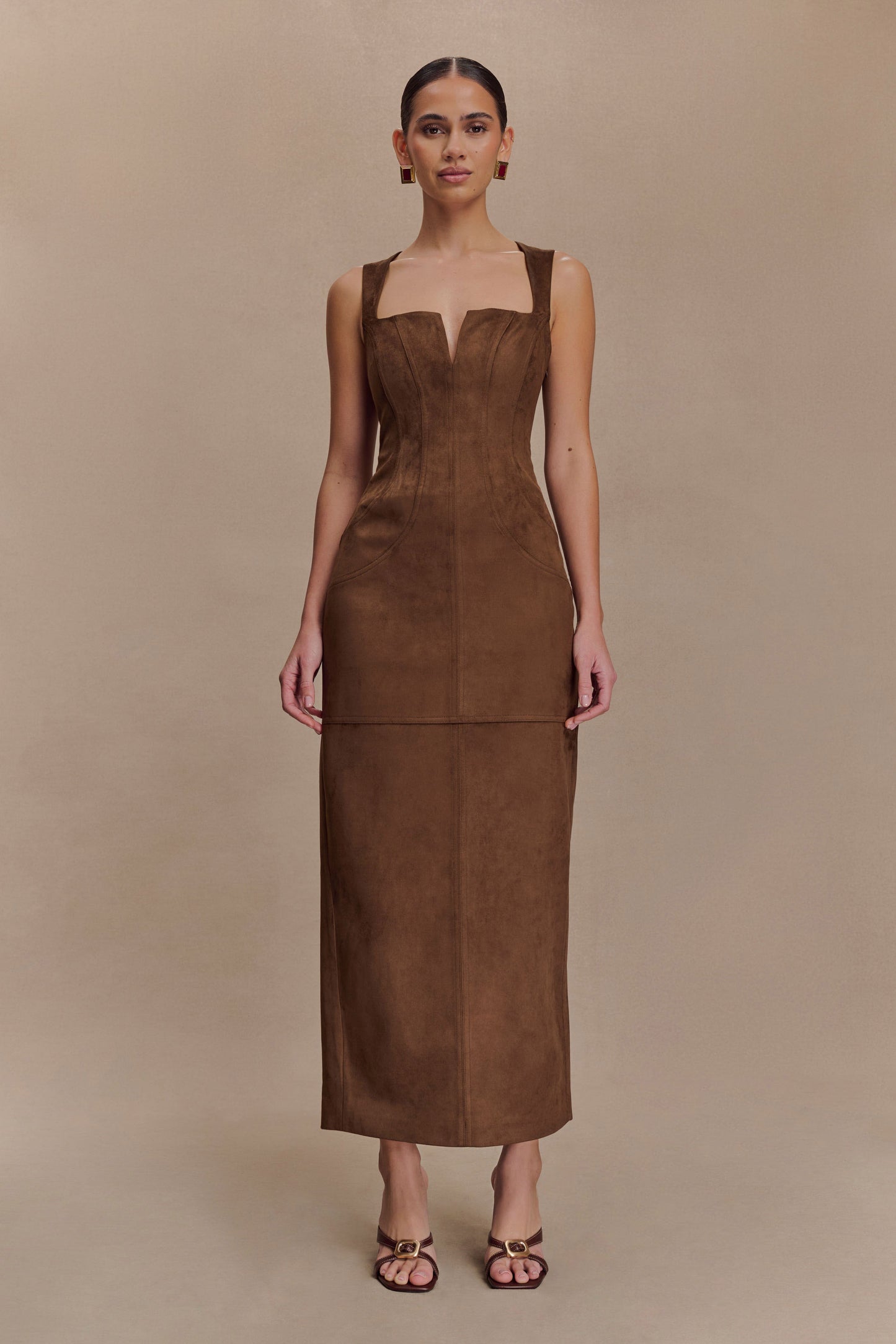 Liam Faux Suede Maxi Dress - Dark Chocolate