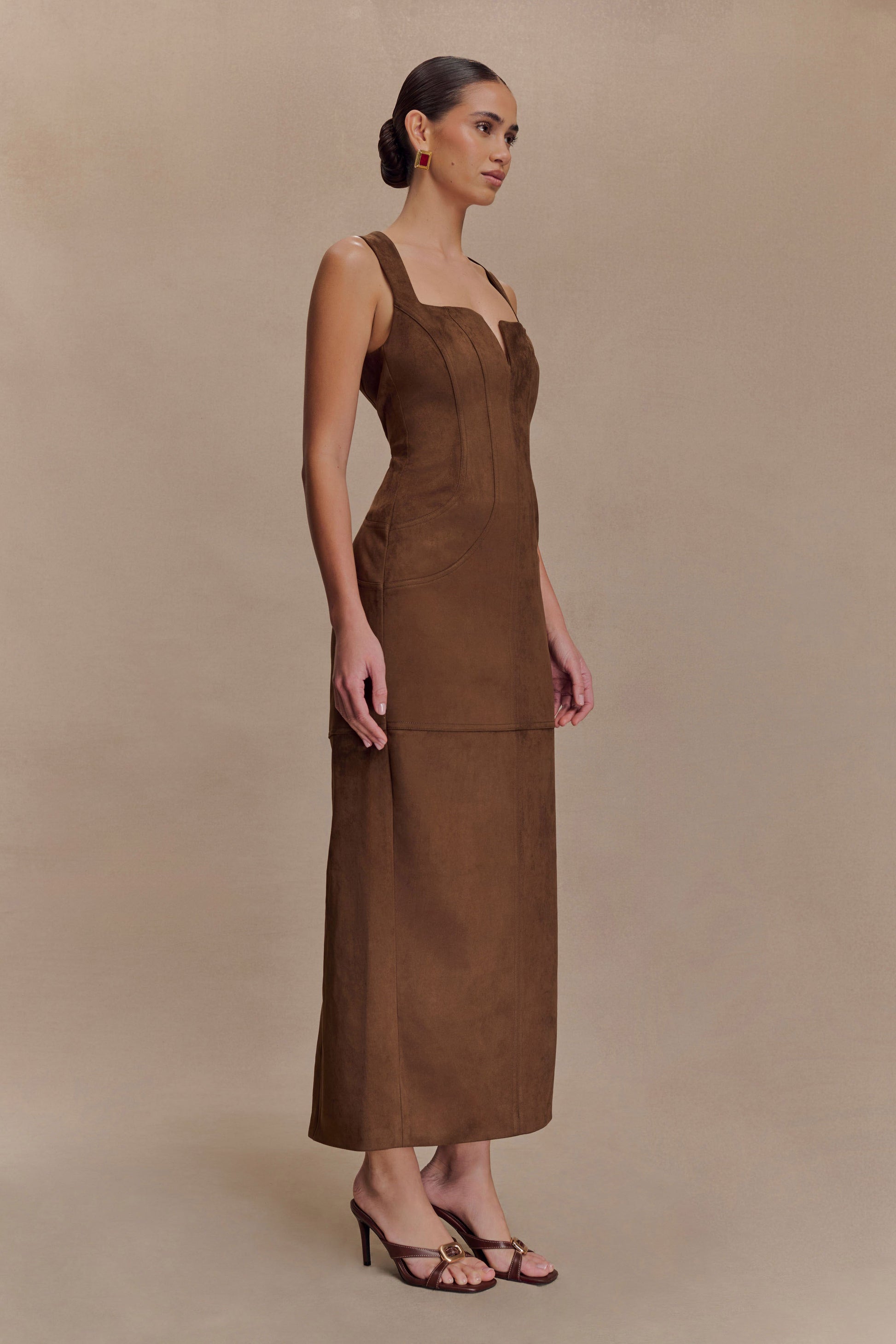 Liam Faux Suede Maxi Dress - Dark Chocolate #5