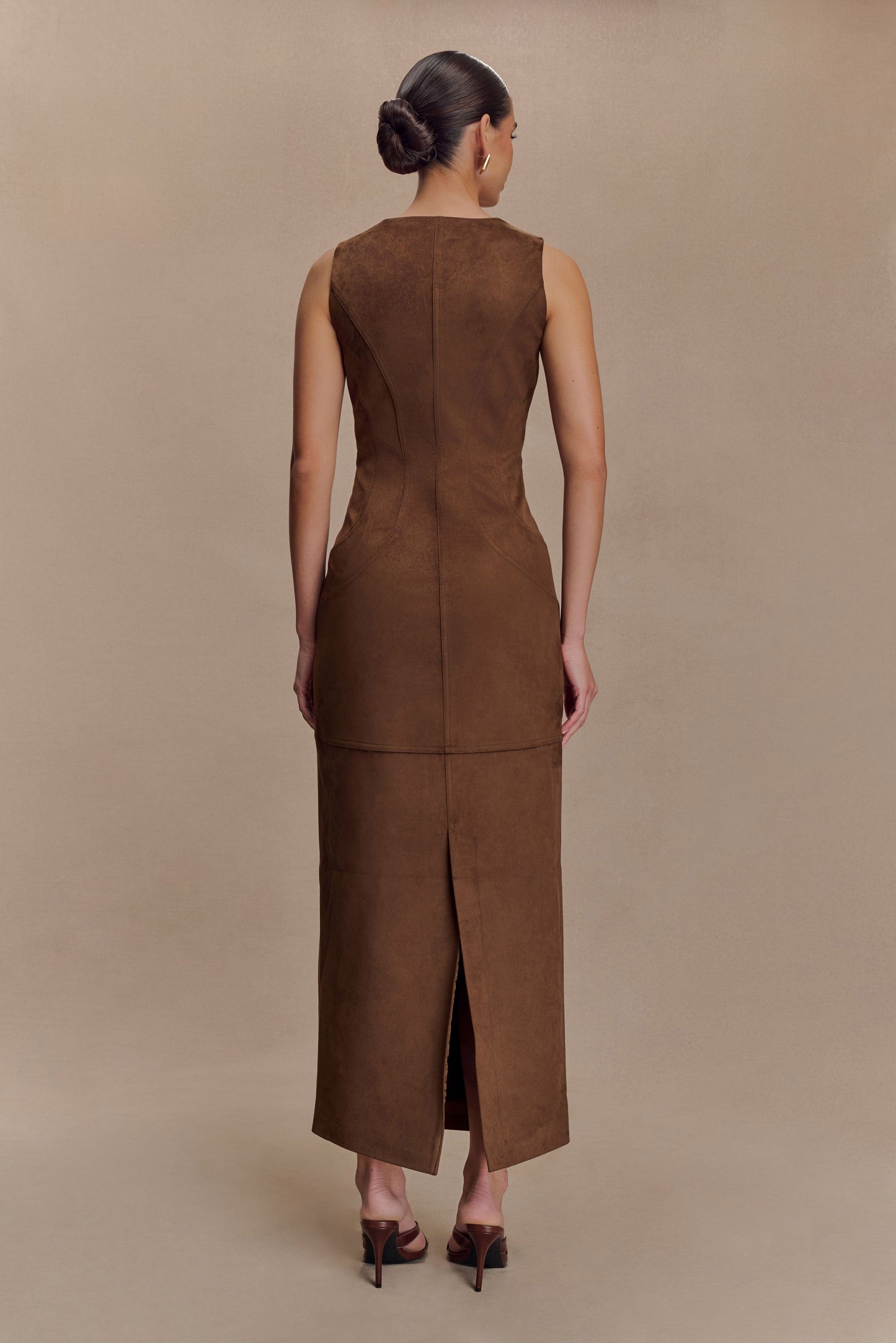 Liam Faux Suede Maxi Dress - Dark Chocolate