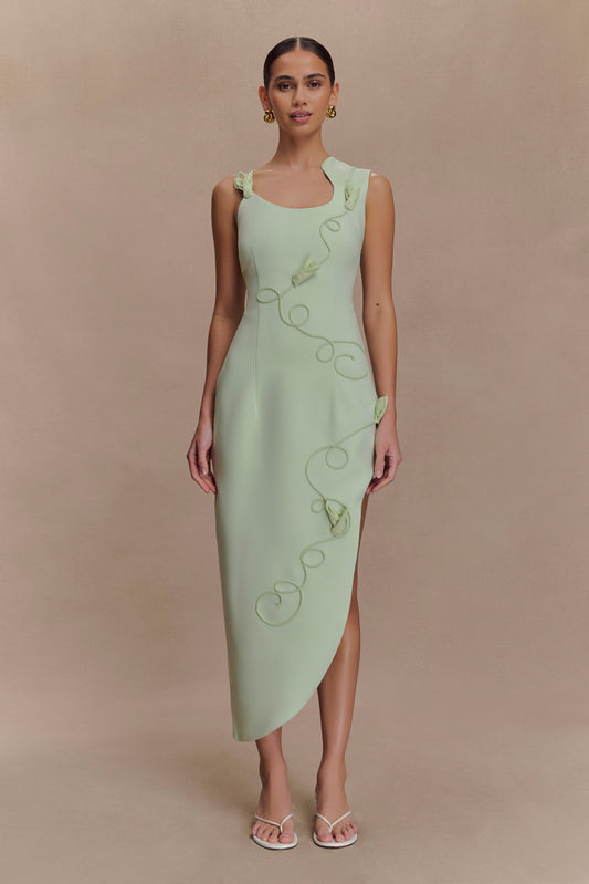 Virginia Suiting Embroidered Midi Dress - Sage