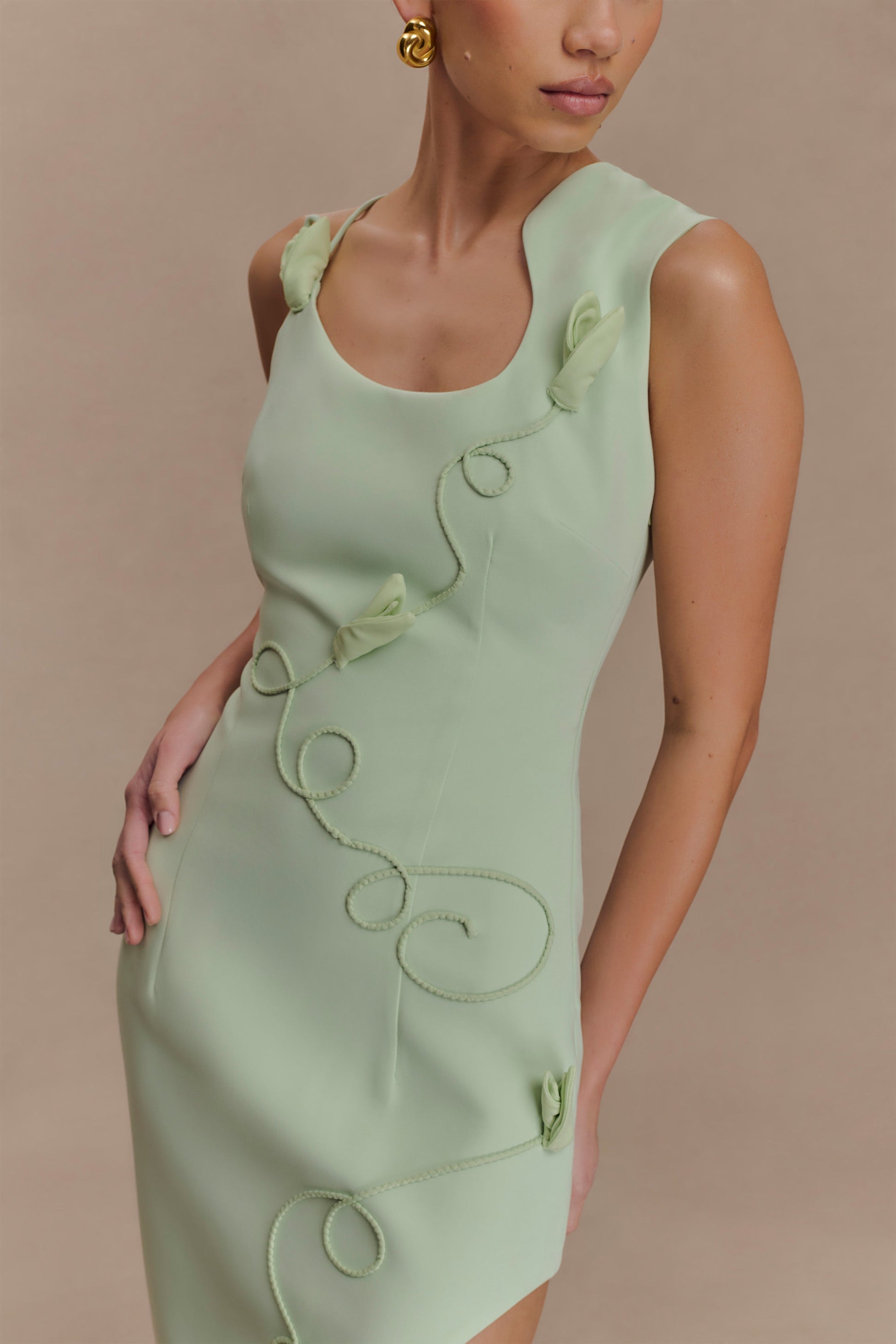 Virginia Suiting Embroidered Midi Dress - Sage #3