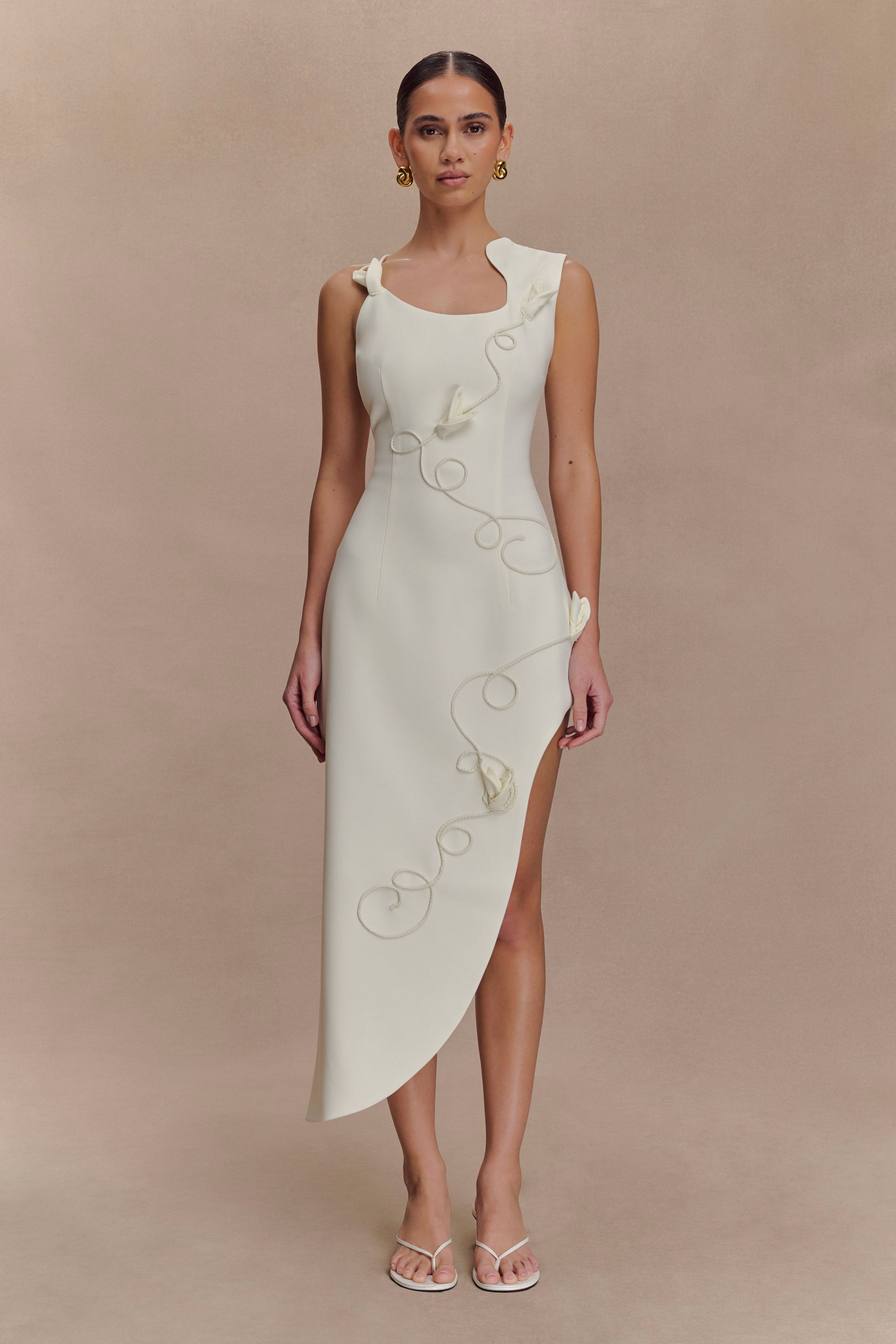 Virginia Suiting Embroidered Midi Dress - White | MESHKI UK Virginia Suiting Embroidered Midi Dress - White | MESHKI UK