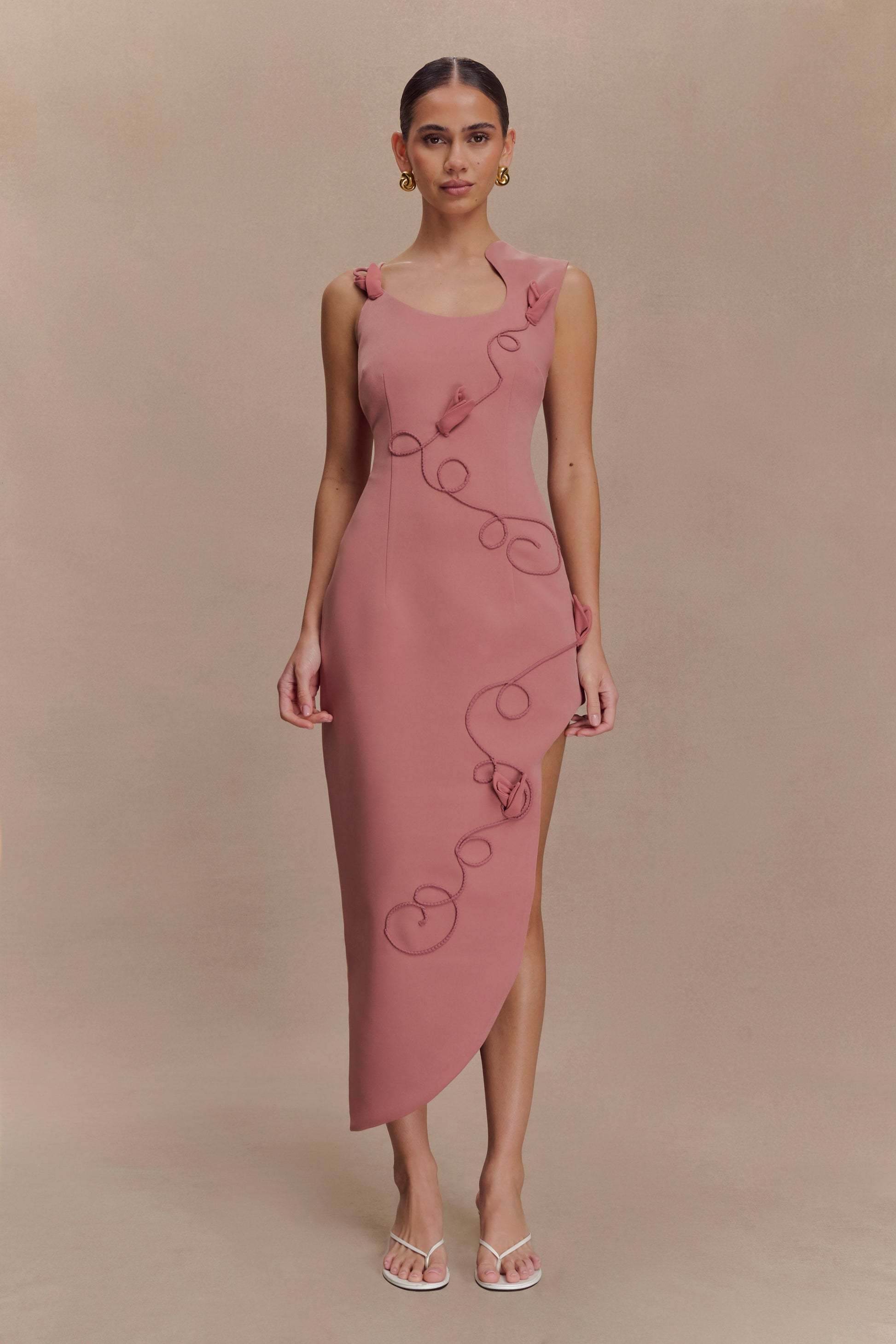 Virginia Suiting Embroidered Midi Dress - Burnt Rose | MESHKI UK Virginia Suiting Embroidered Midi Dress - Burnt Rose | MESHKI UK