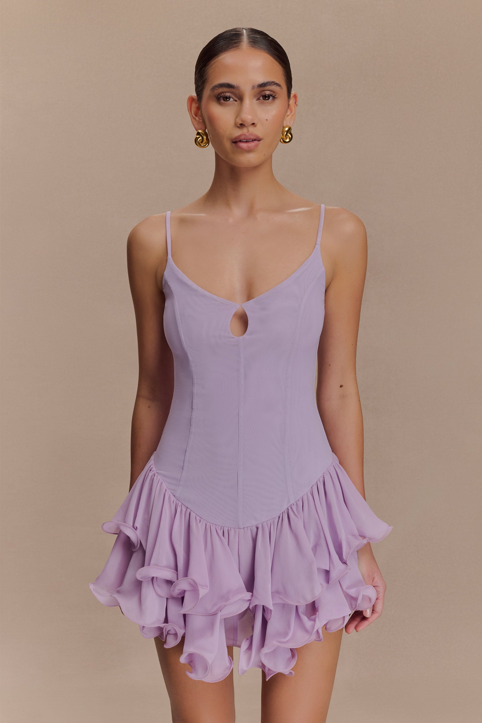 Calantha Ruffle Mesh Mini Dress - Lilac #6
