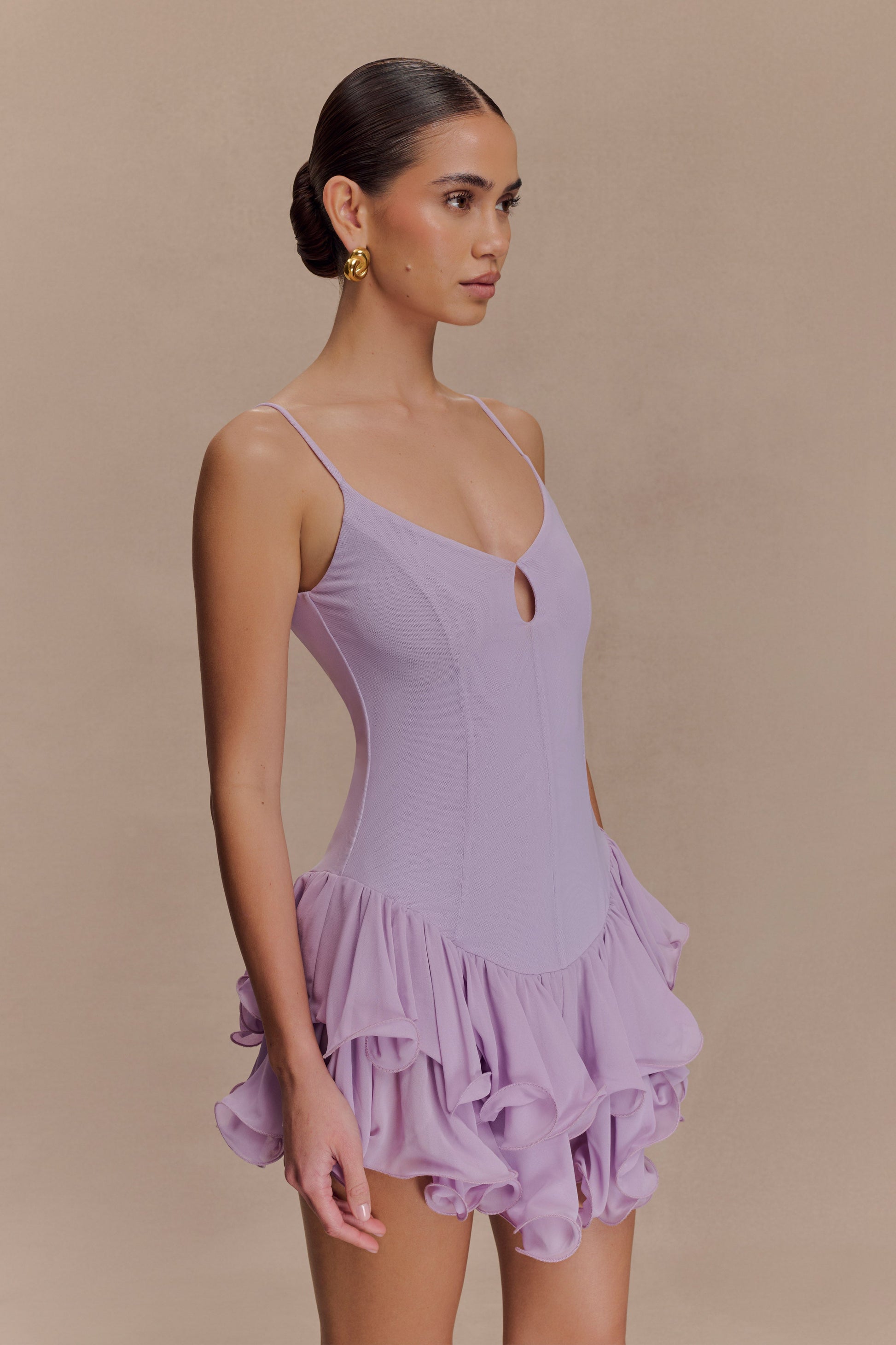 Calantha Ruffle Mesh Mini Dress - Lilac #4