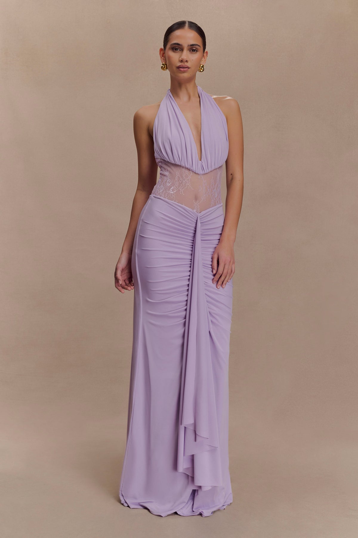 Bonnie Slinky And Lace Maxi Dress - Lilac