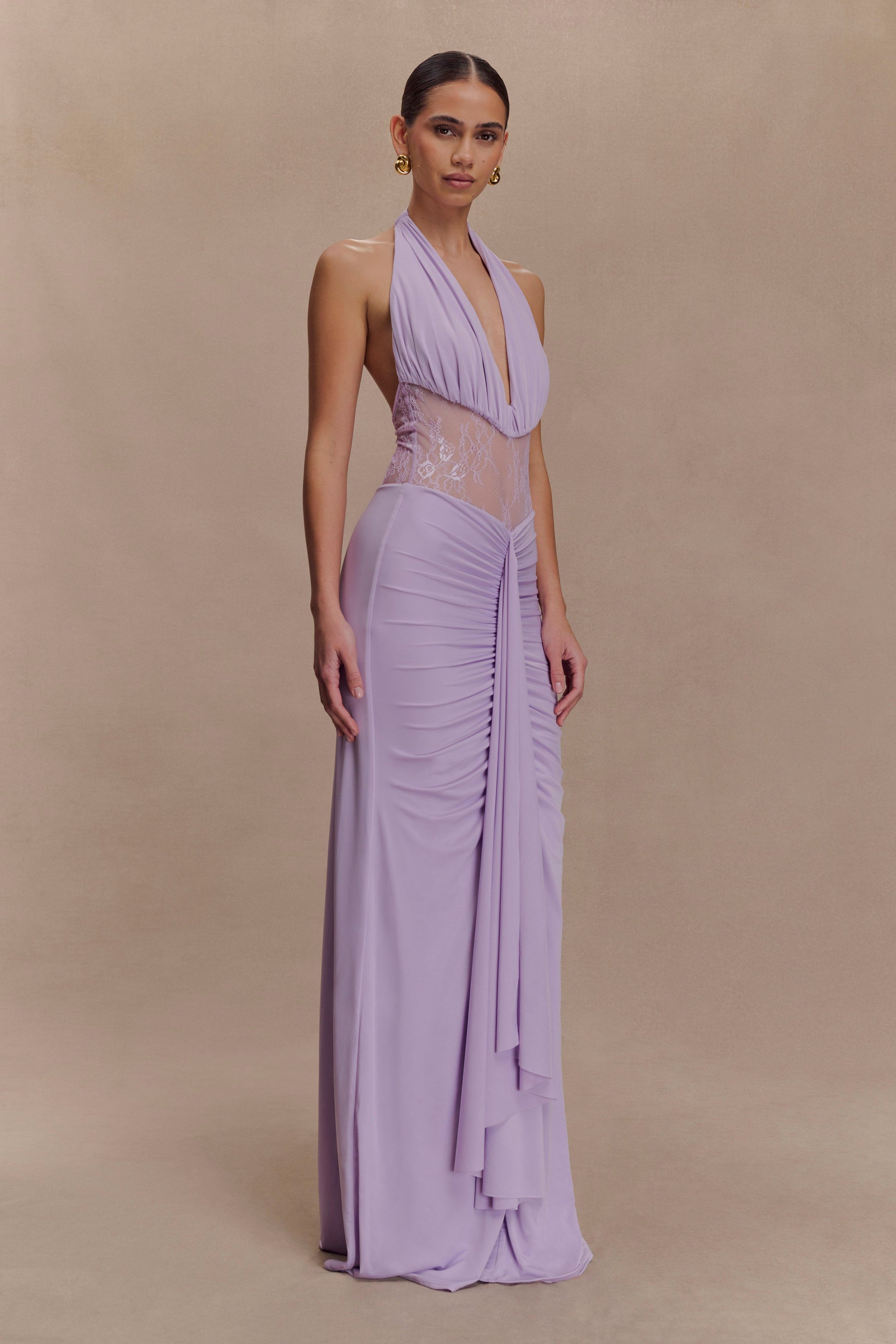 Bonnie Slinky And Lace Maxi Dress - Lilac #5