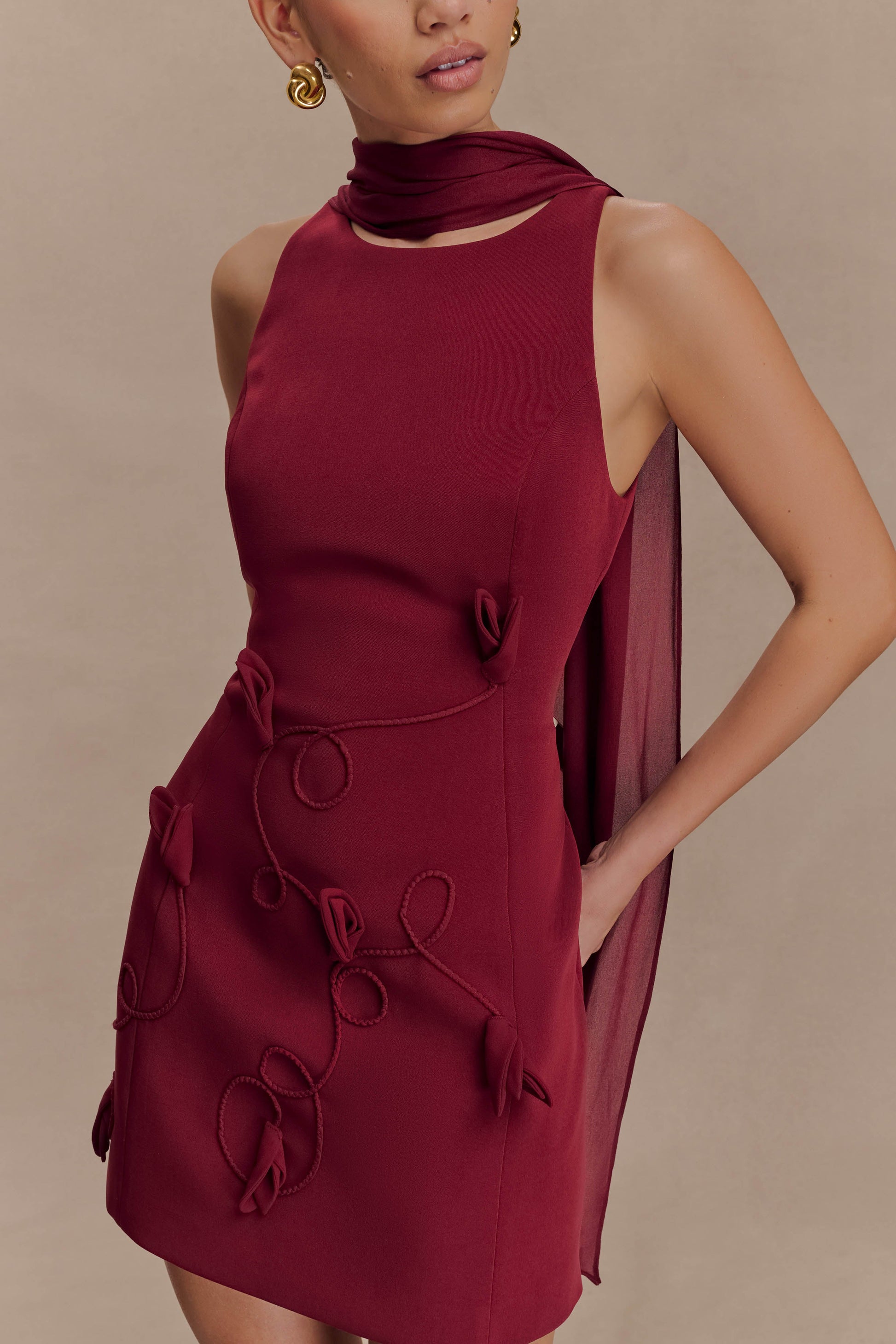 Skyler Suiting Embroidered Mini Dress - Wine #3