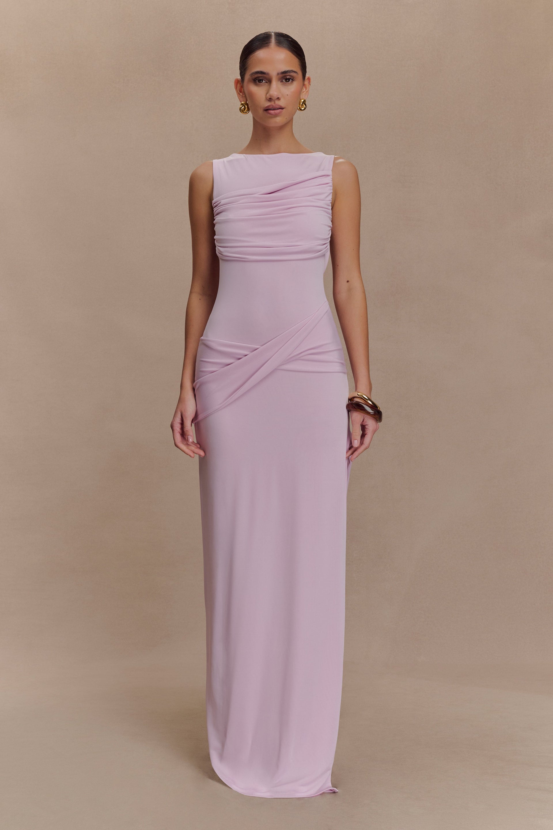 Henley Slinky Drape Maxi Dress - Baby Pink