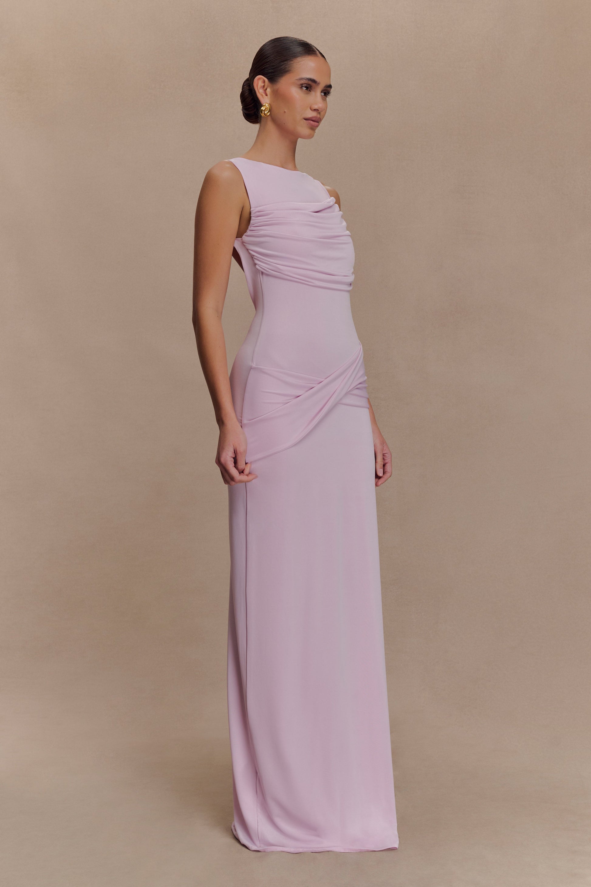 Henley Slinky Drape Maxi Dress - Baby Pink #6