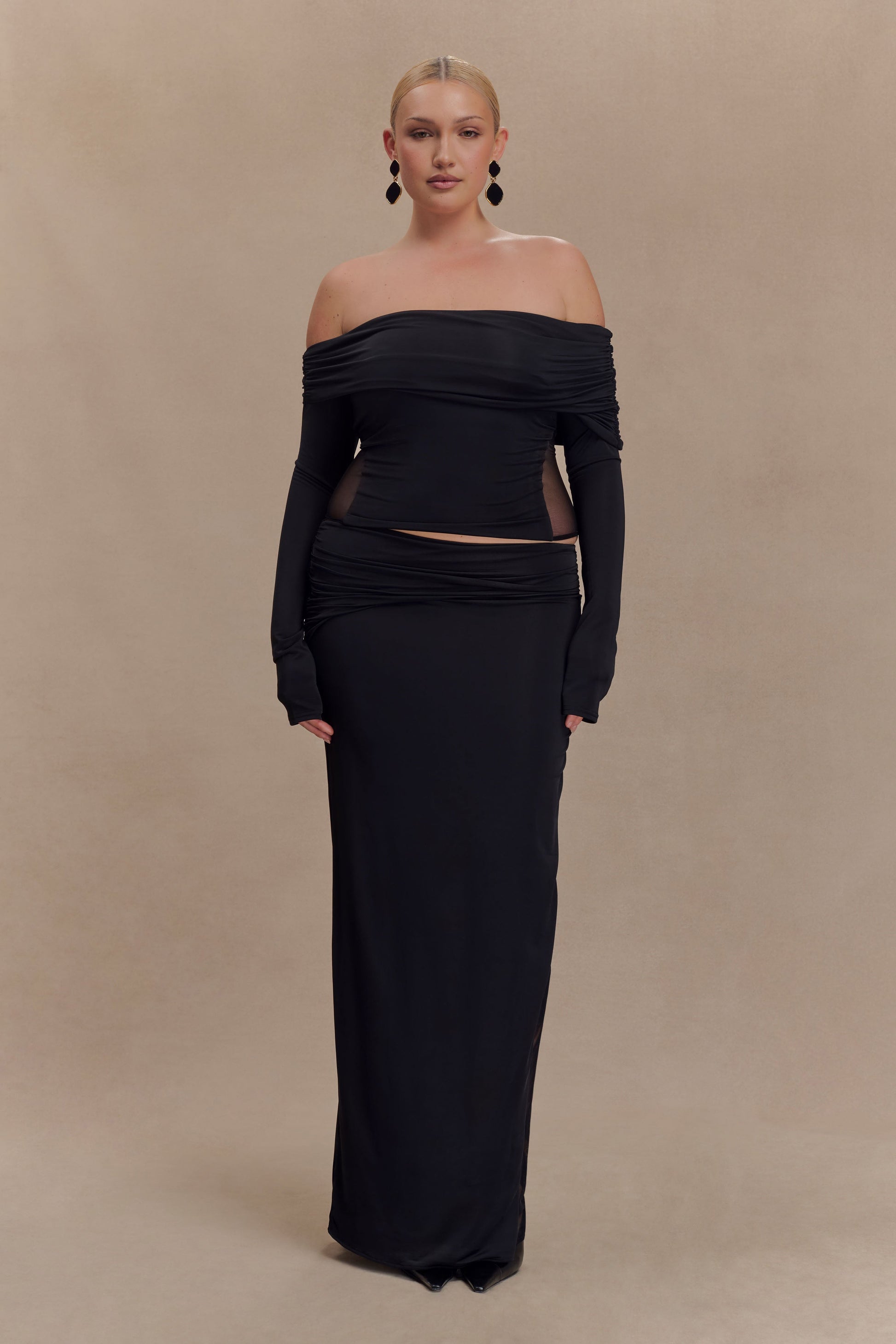 Judy Slinky And Mesh Maxi Skirt - Black #6