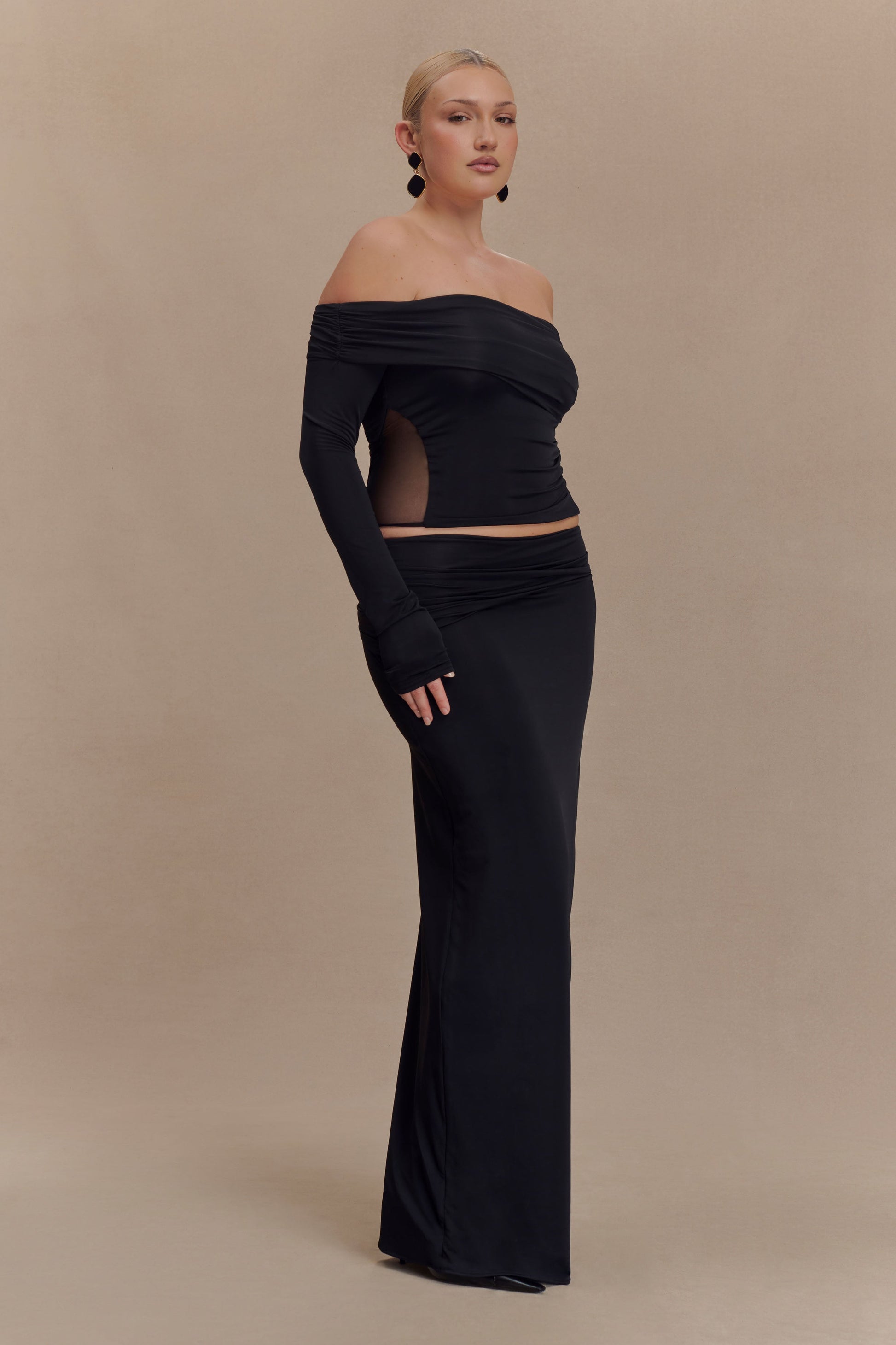 Judy Slinky And Mesh Maxi Skirt - Black #4