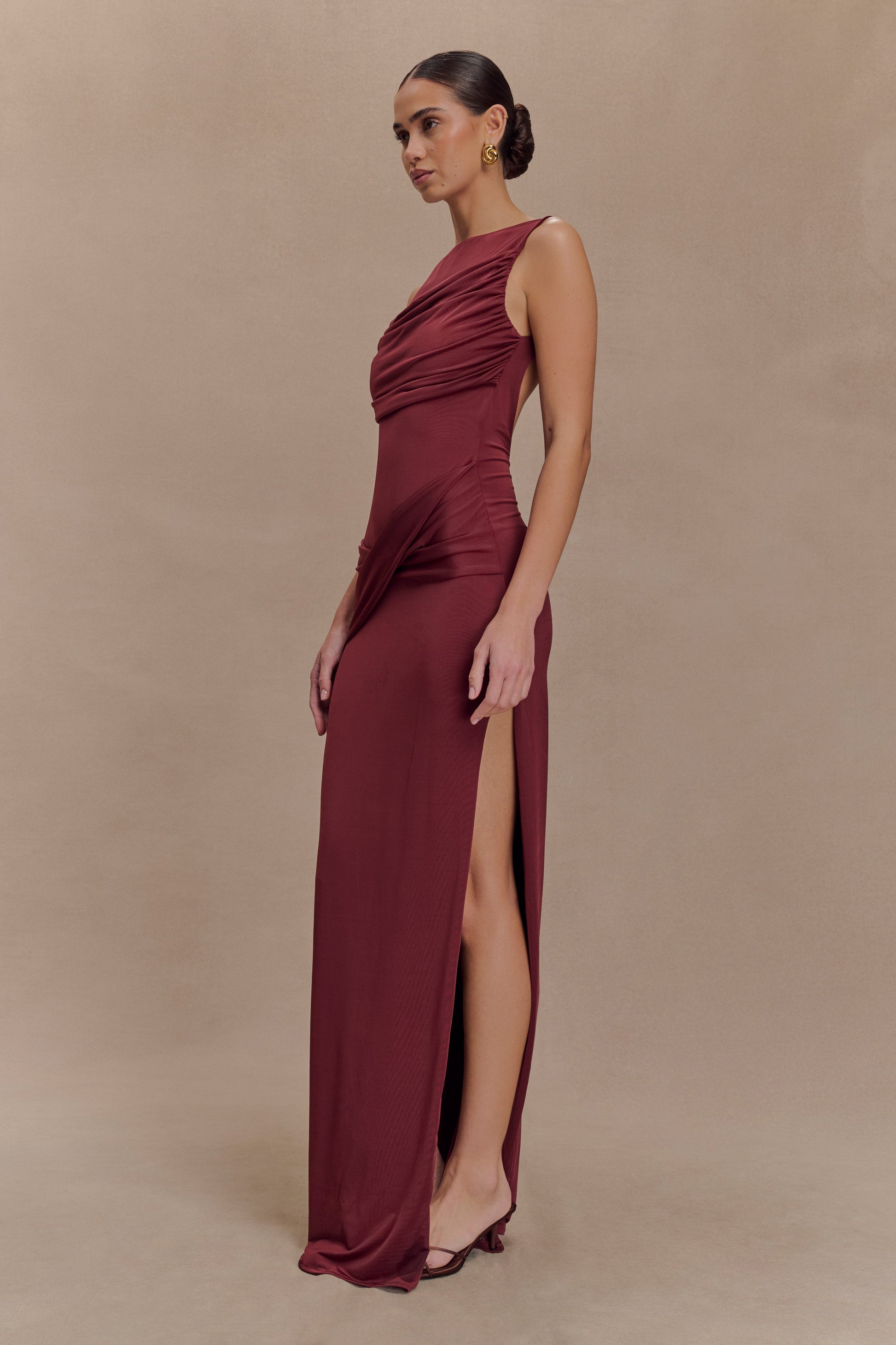 Henley Slinky Drape Maxi Dress - Wine #4