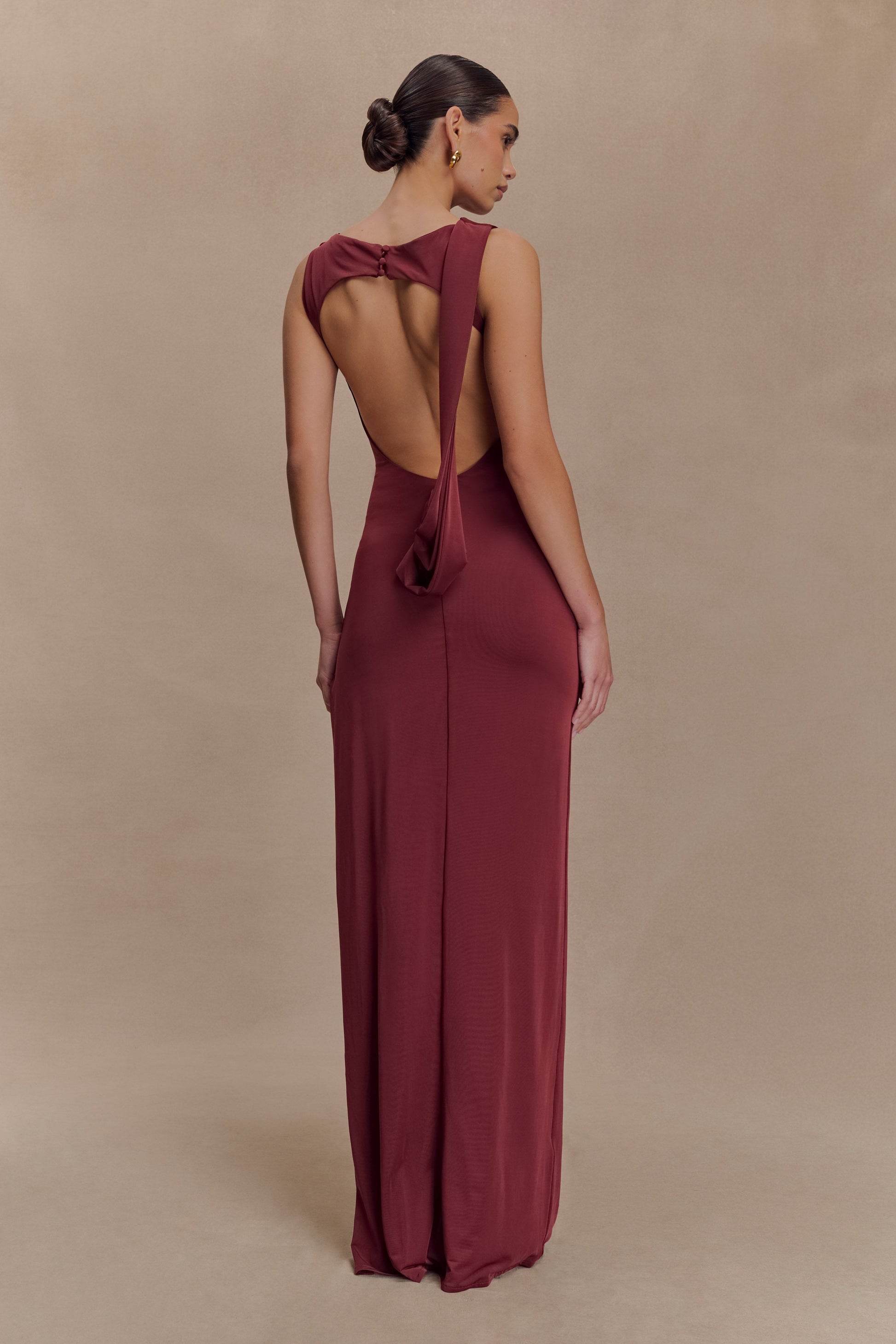 Henley Slinky Drape Maxi Dress - Wine #2