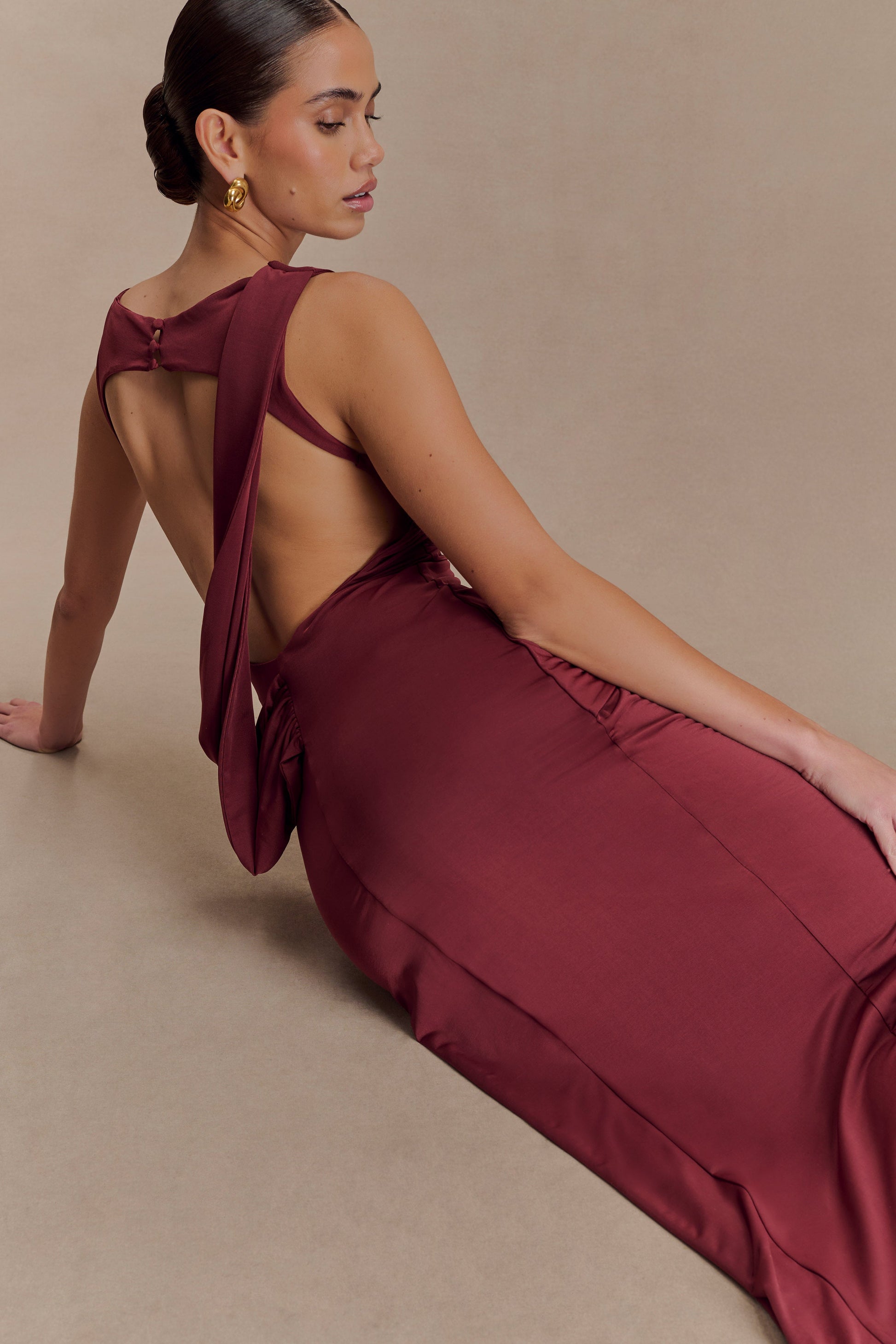 Henley Slinky Drape Maxi Dress - Wine #3