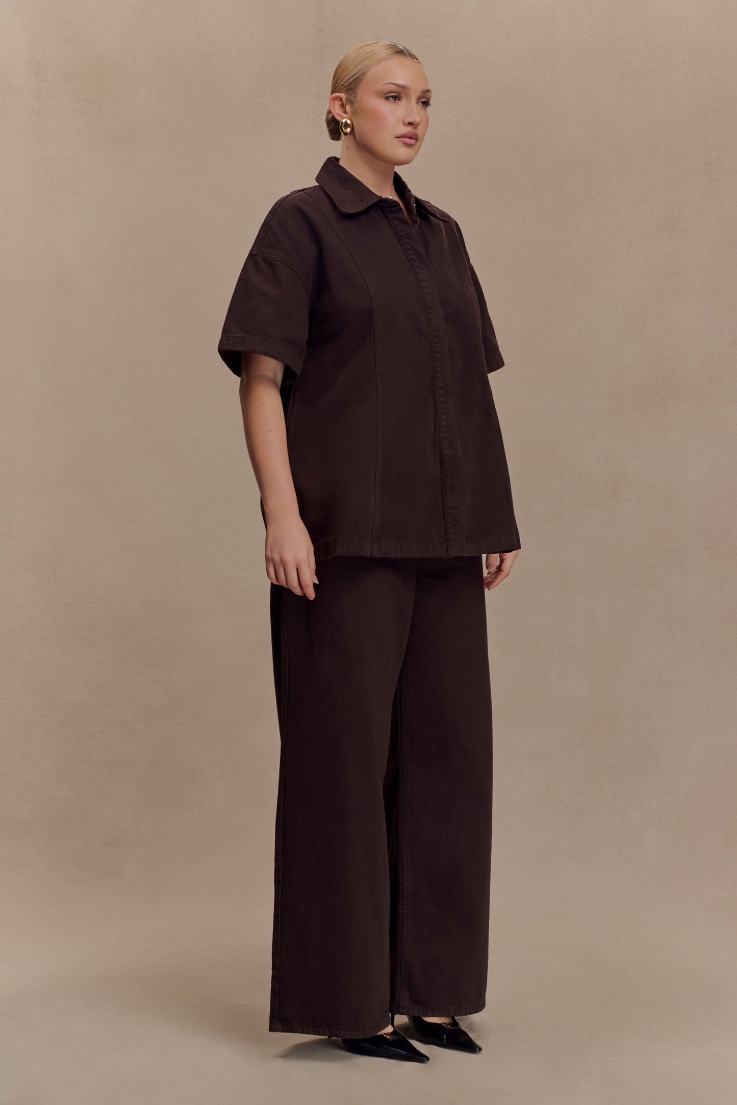 Maya Oversized Denim Shirt - Chocolate