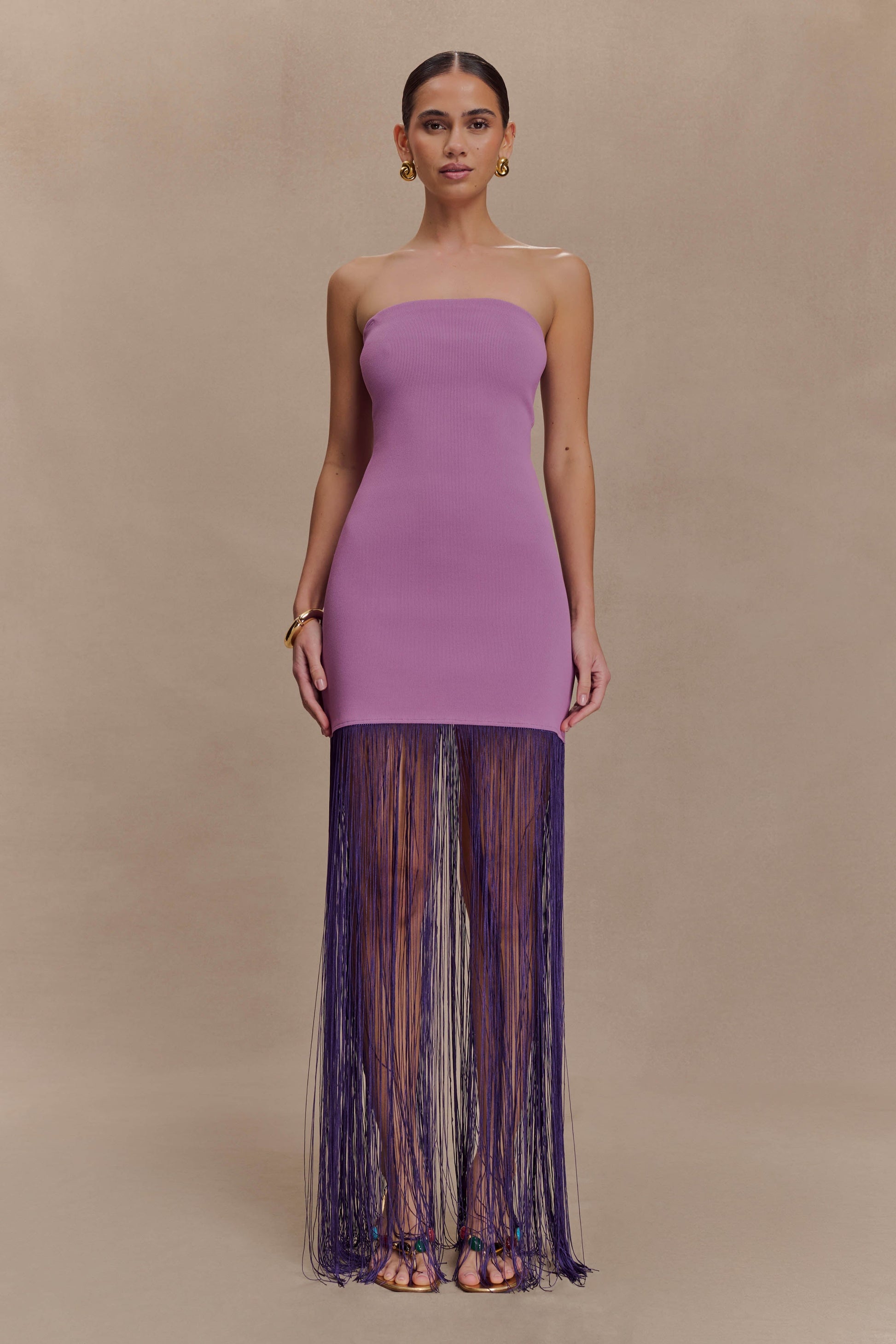 Koah Fringe Bandage Knit Maxi Dress - Purple