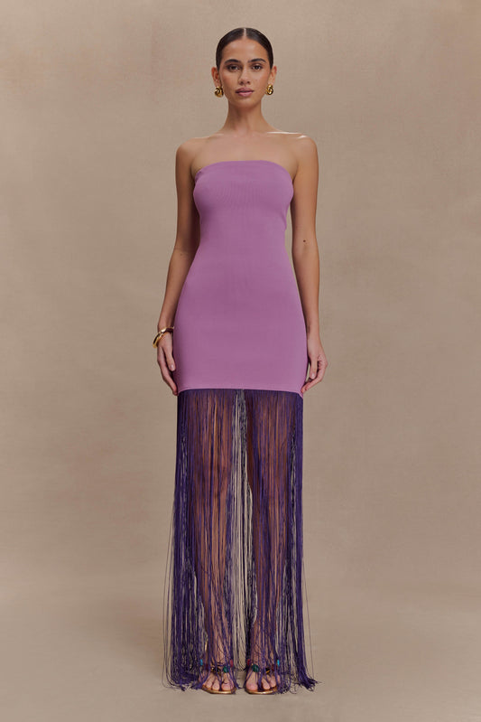 Koah Fringe Bandage Knit Maxi Dress - Purple