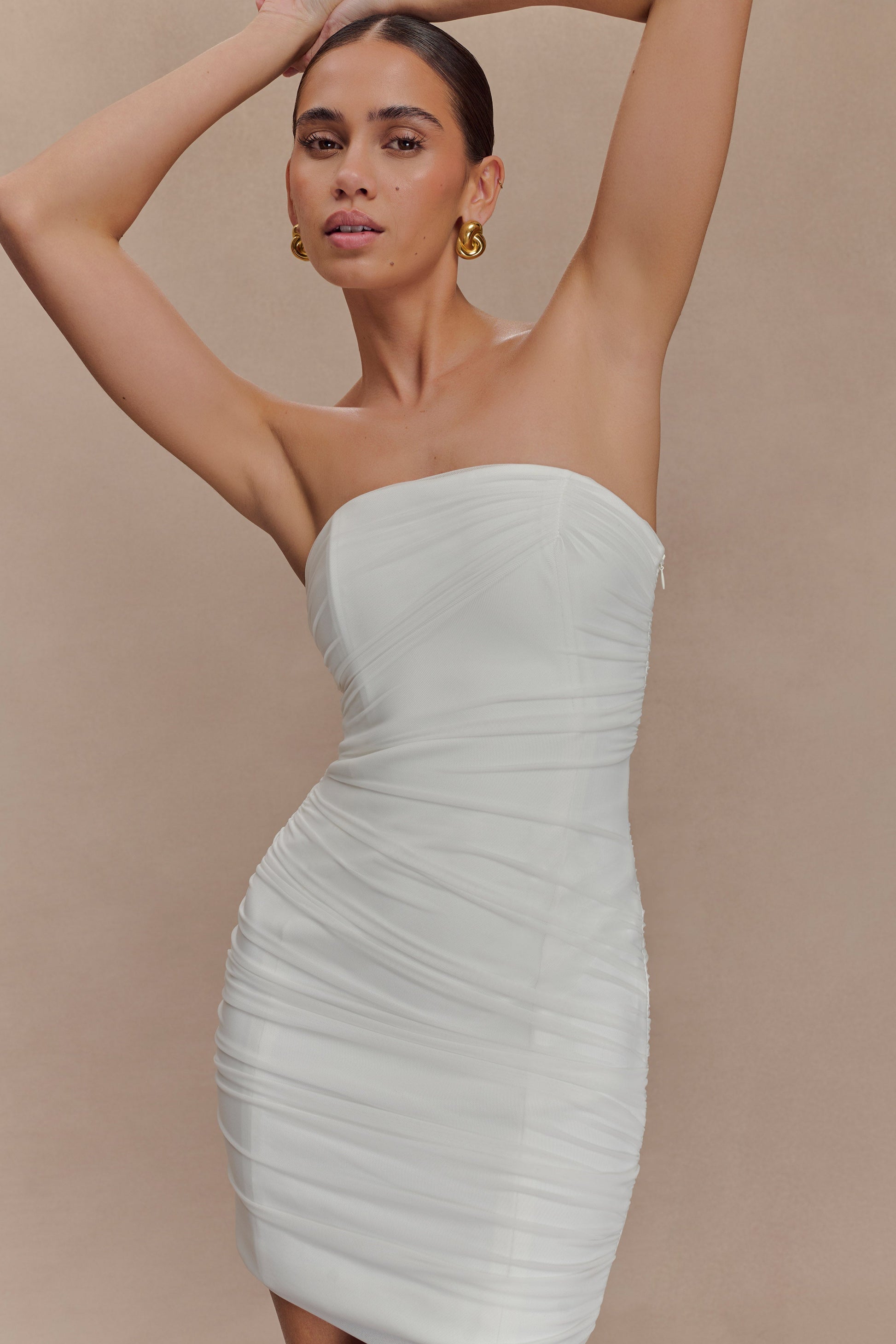 Jianna Strapless Mesh Mini Dress - White #3