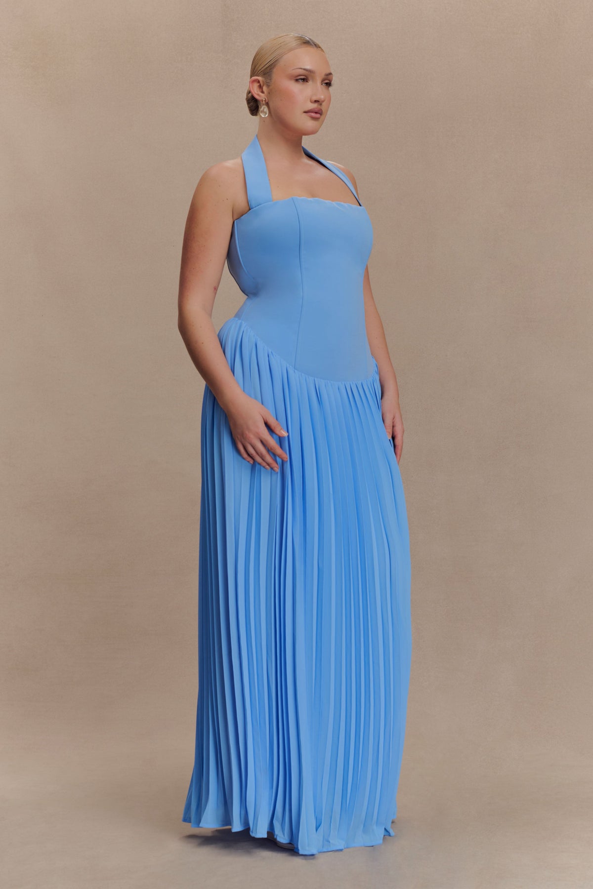 Stacie Pleated Halter Maxi Dress - Bright Blue #5