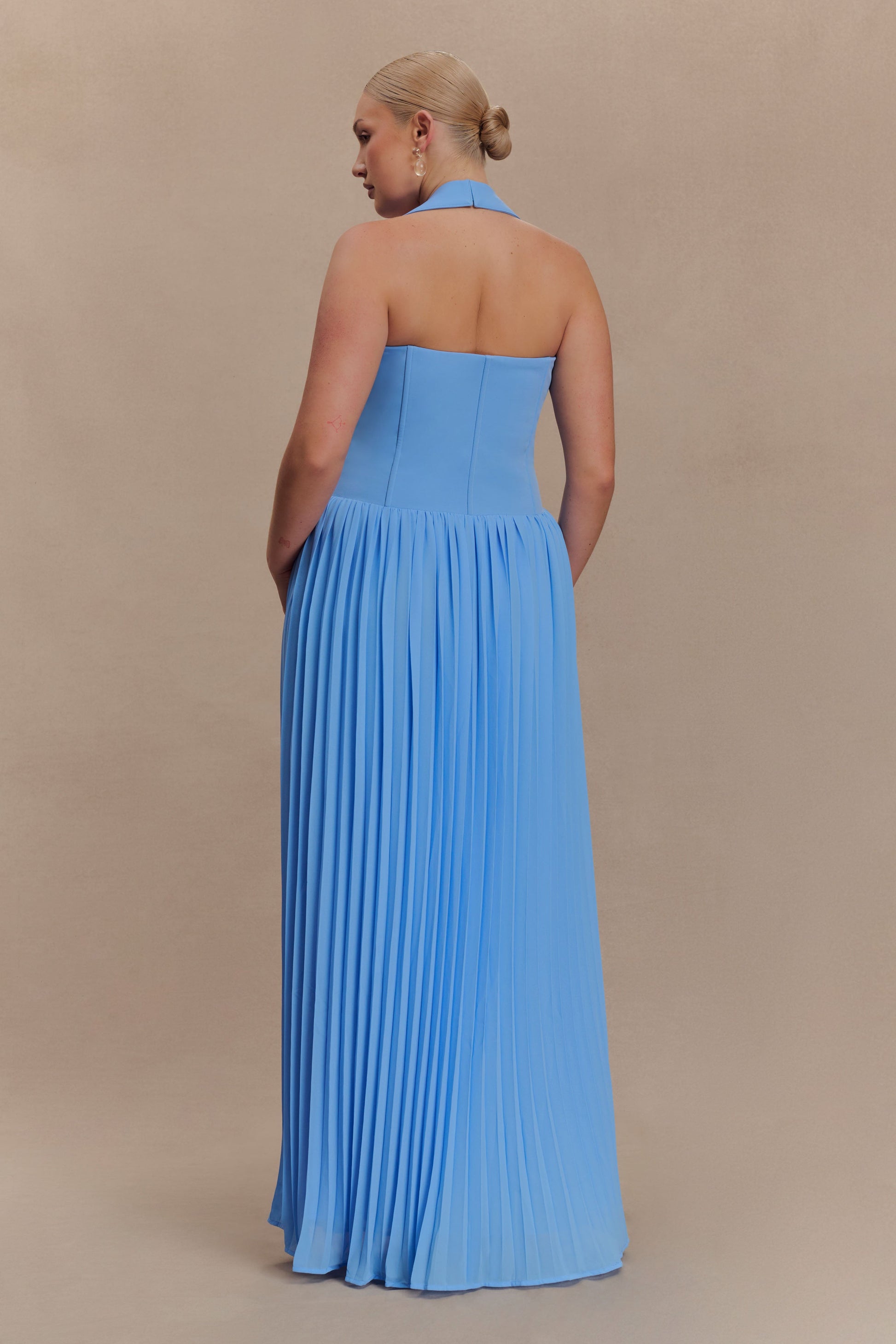 Stacie Pleated Halter Maxi Dress - Bright Blue #2
