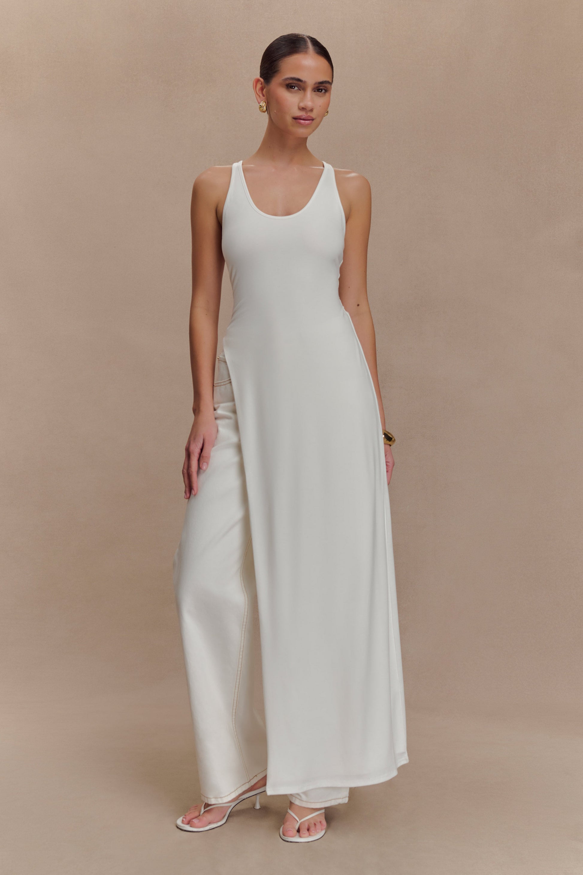 Ellerie Longline Racerback Top - White #7