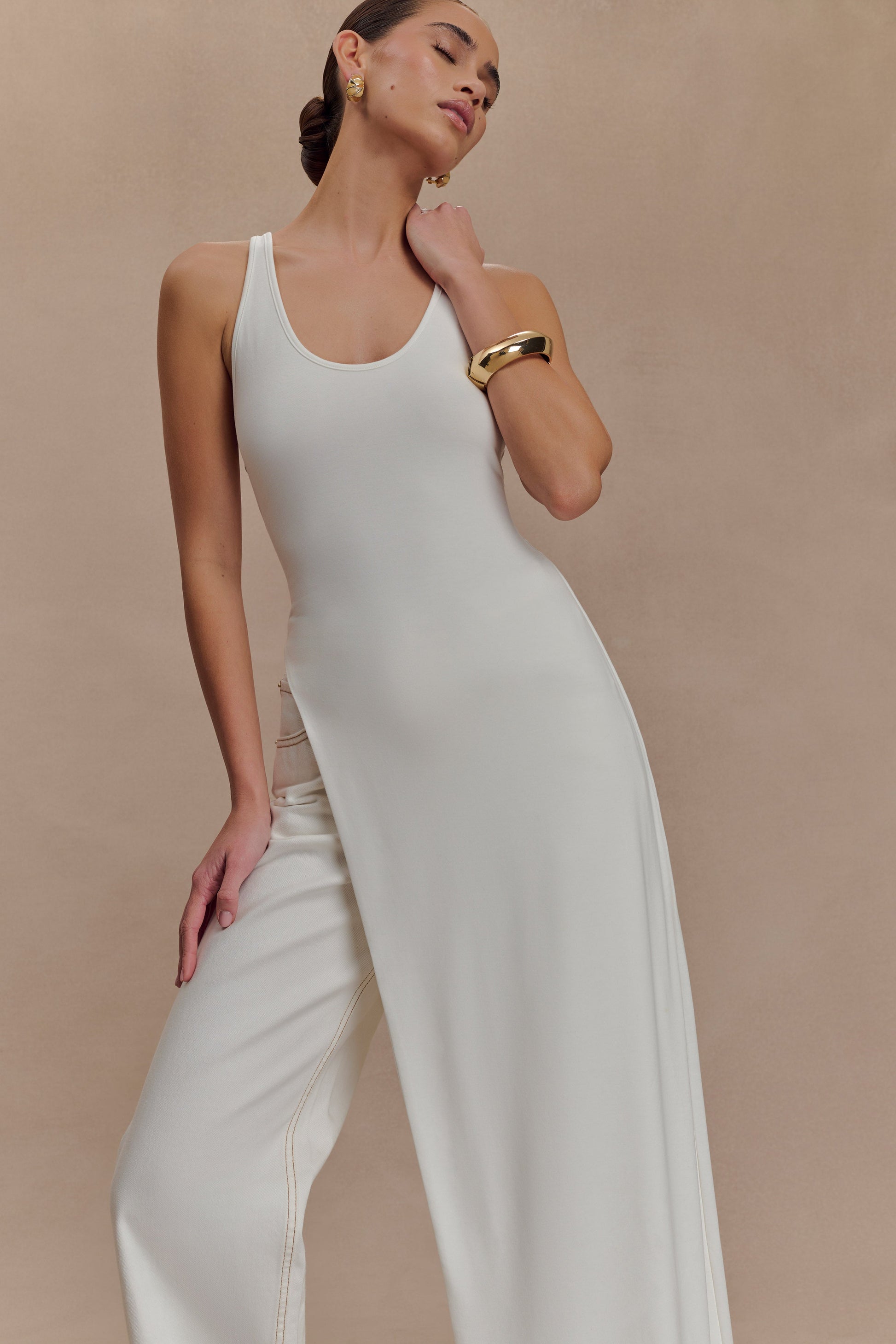 Ellerie Longline Racerback Top - White #4