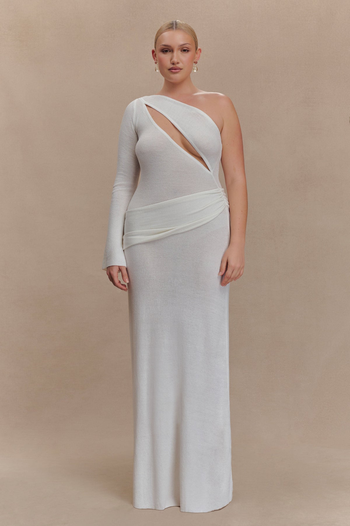 Alexius One Shoulder Knit Maxi Dress - Ivory #7