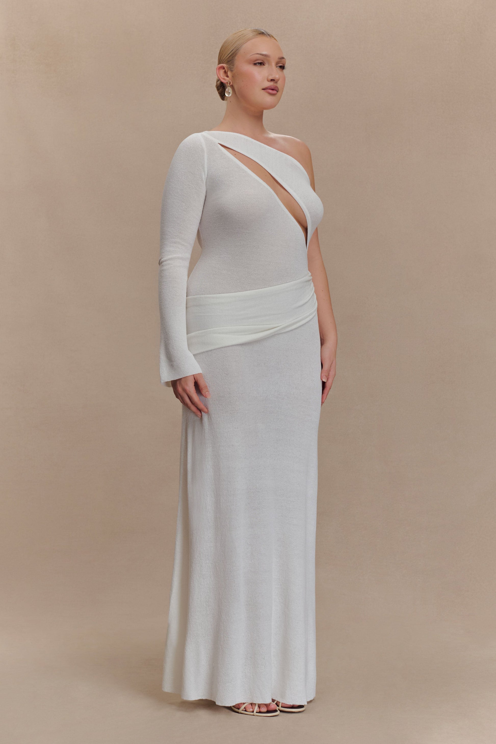 Alexius One Shoulder Knit Maxi Dress - Ivory #9