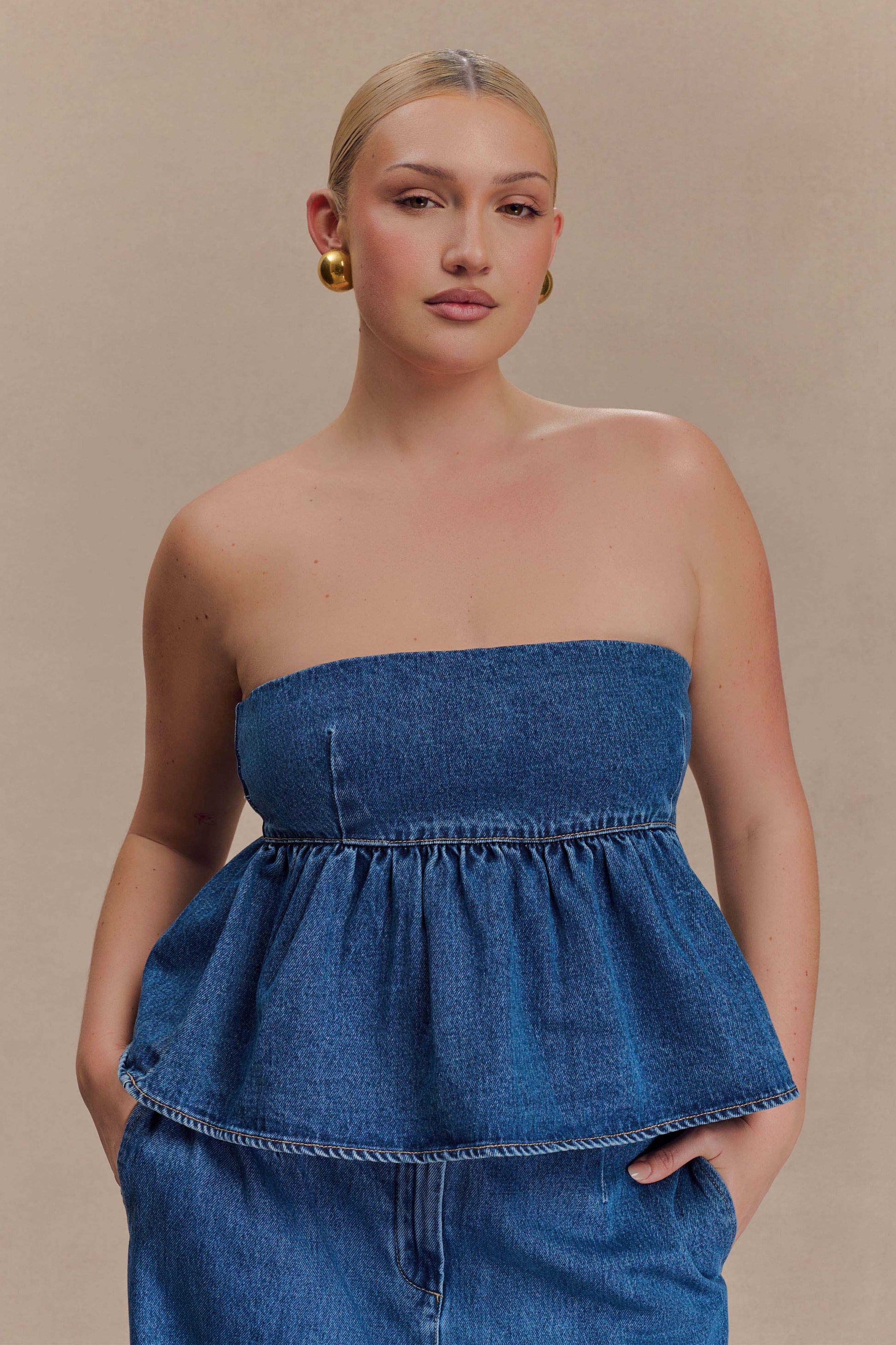 Pauline Strapless Denim Top - 90'S Blue #8
