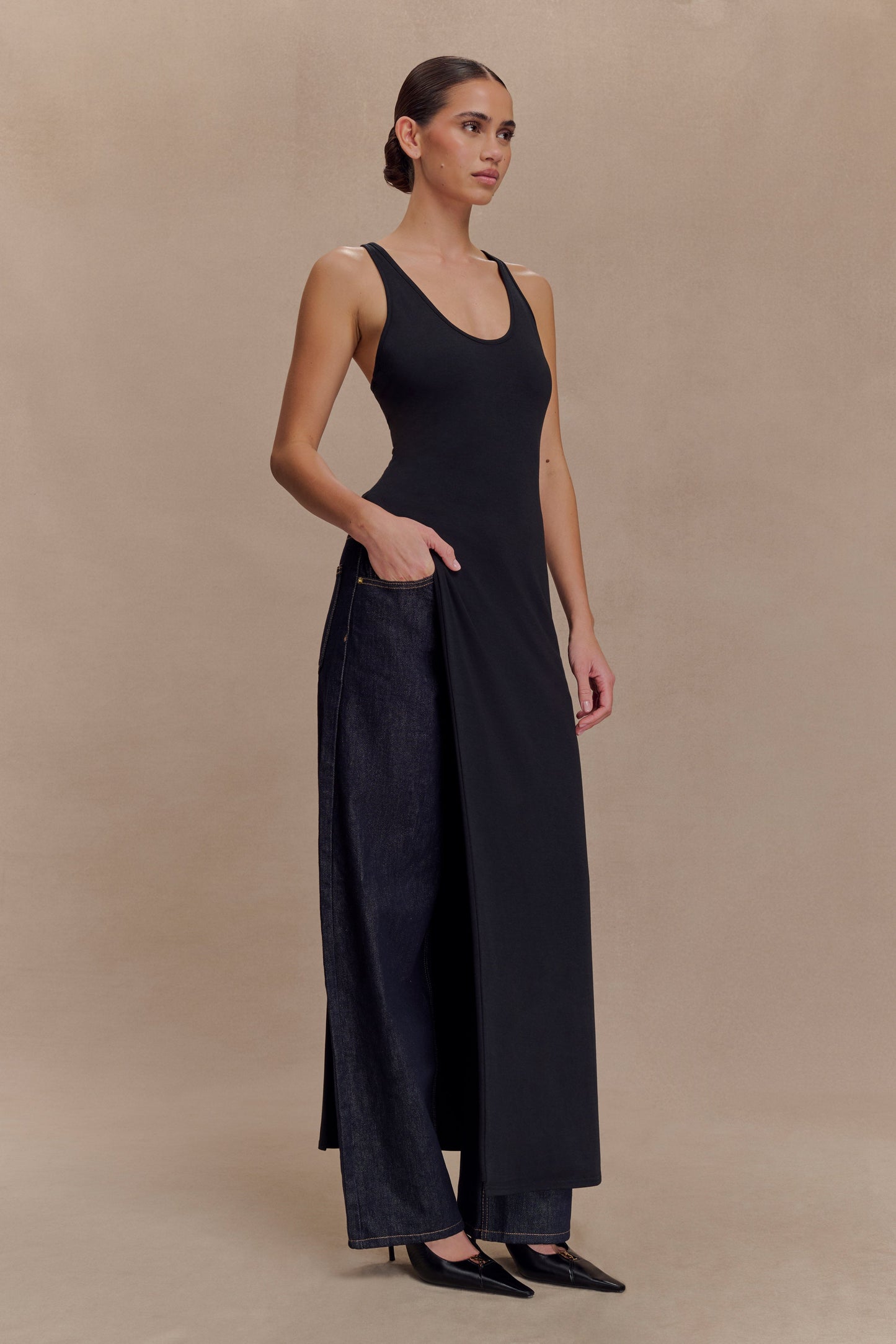 Ellerie Longline Racerback Top - Black