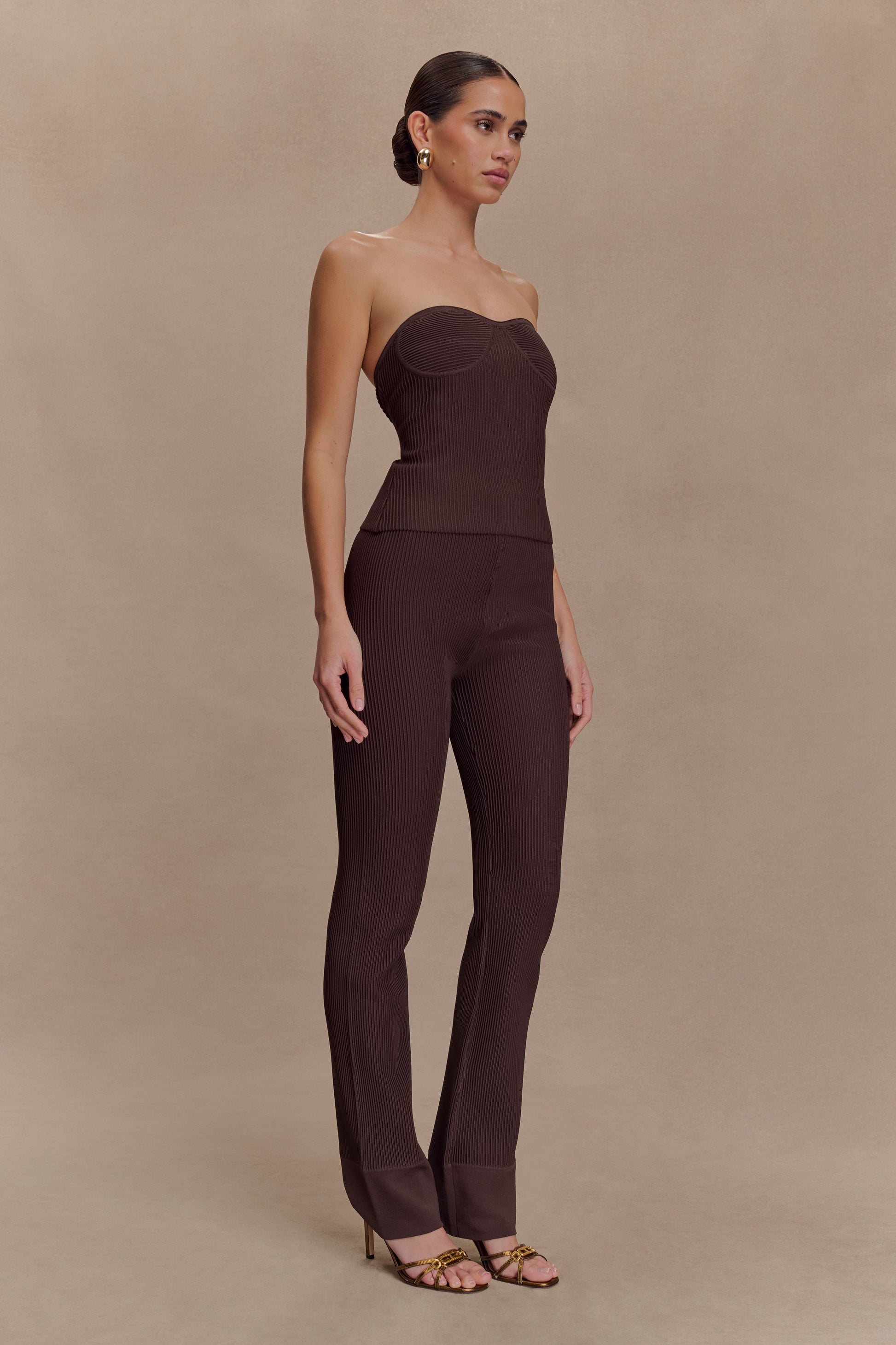 Elodie Ribbed Knit Pants - Chocolate #3