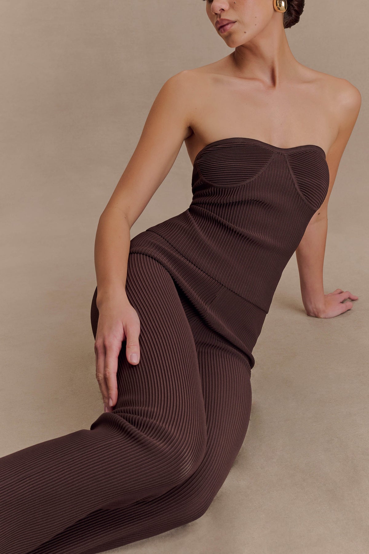 Elodie Strapless Cupped Knit Top - Chocolate #3