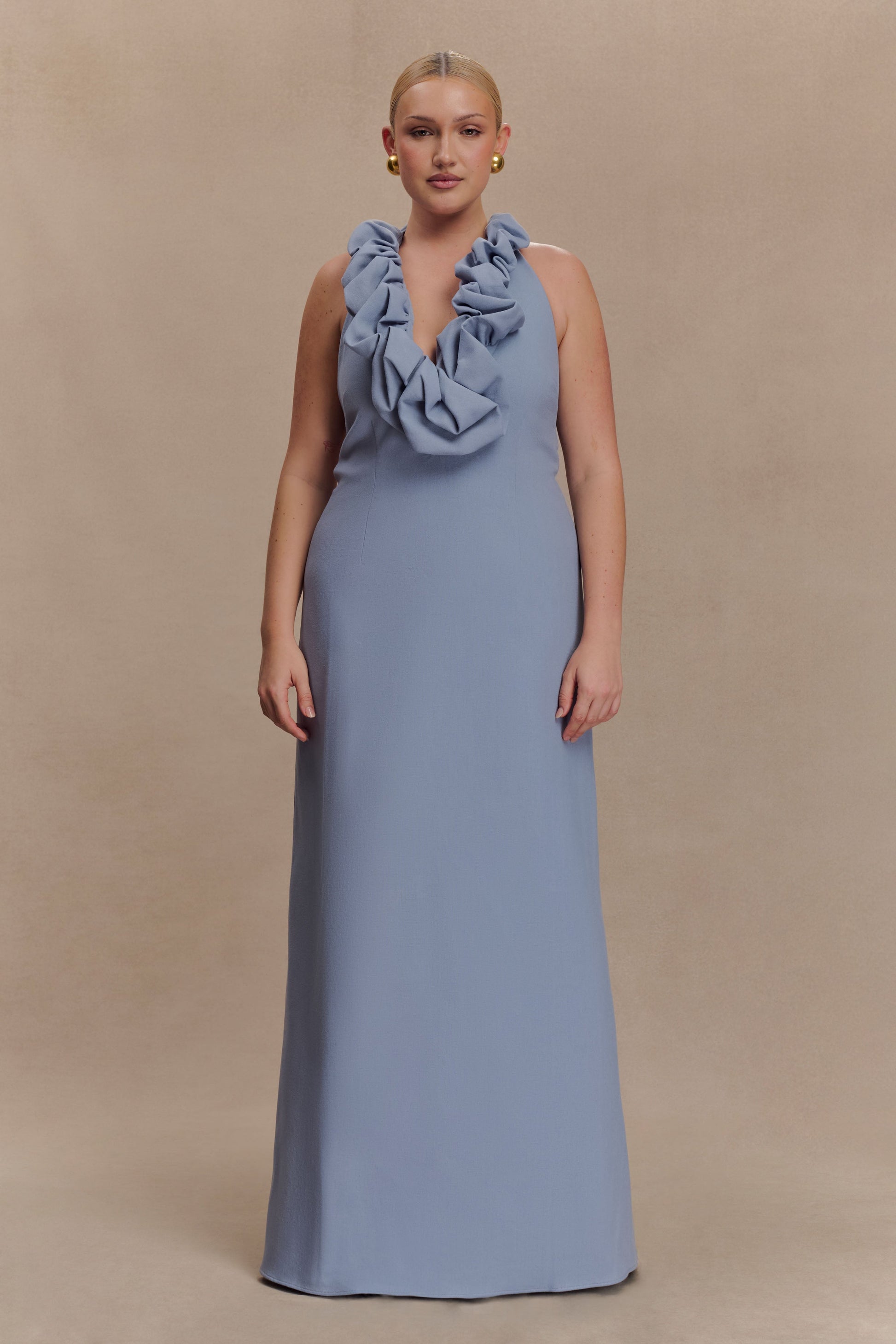 Carolyn Linen Bubble Maxi Dress - Misty Blue #7