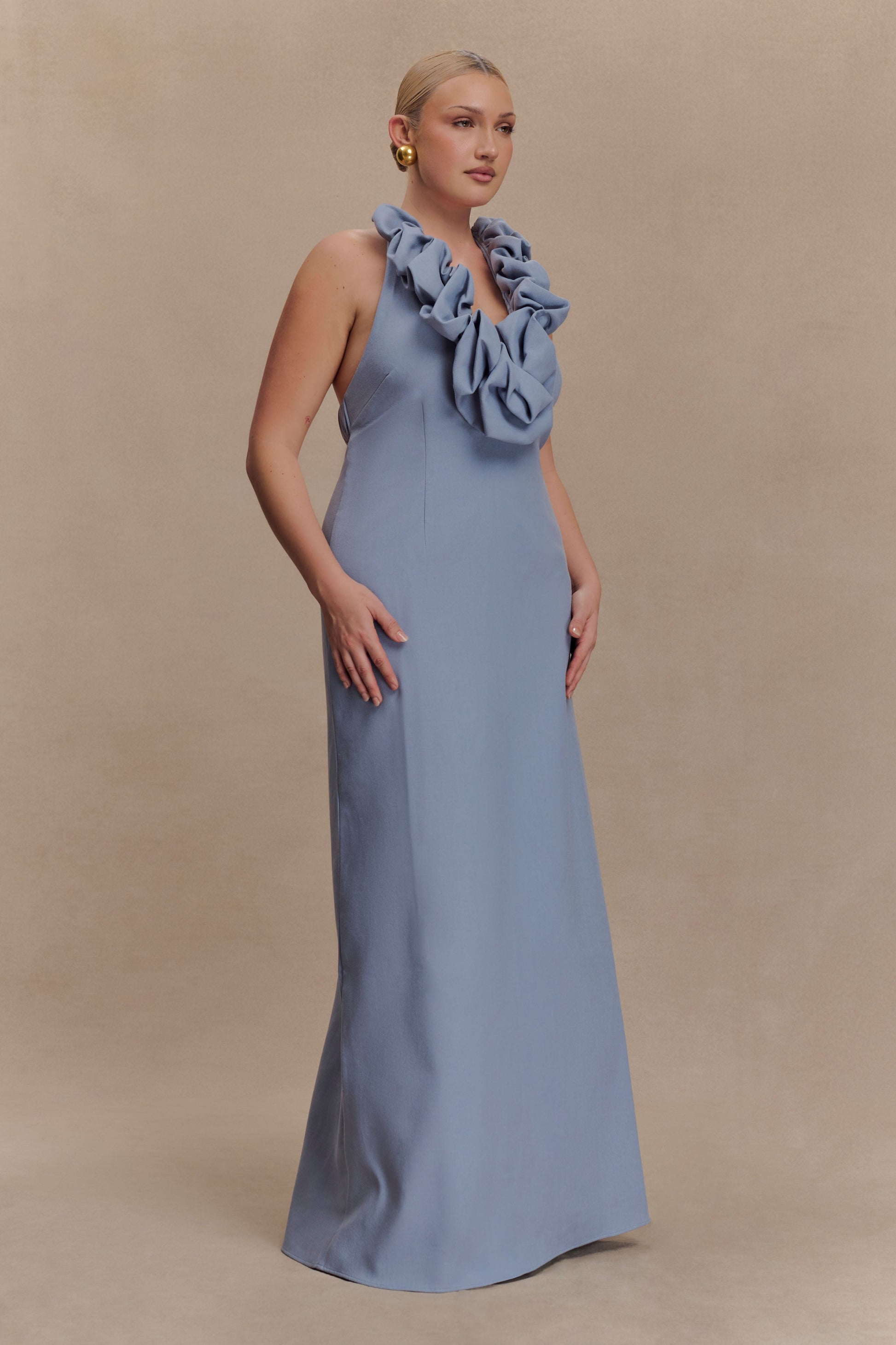 Carolyn Linen Bubble Maxi Dress - Misty Blue #9