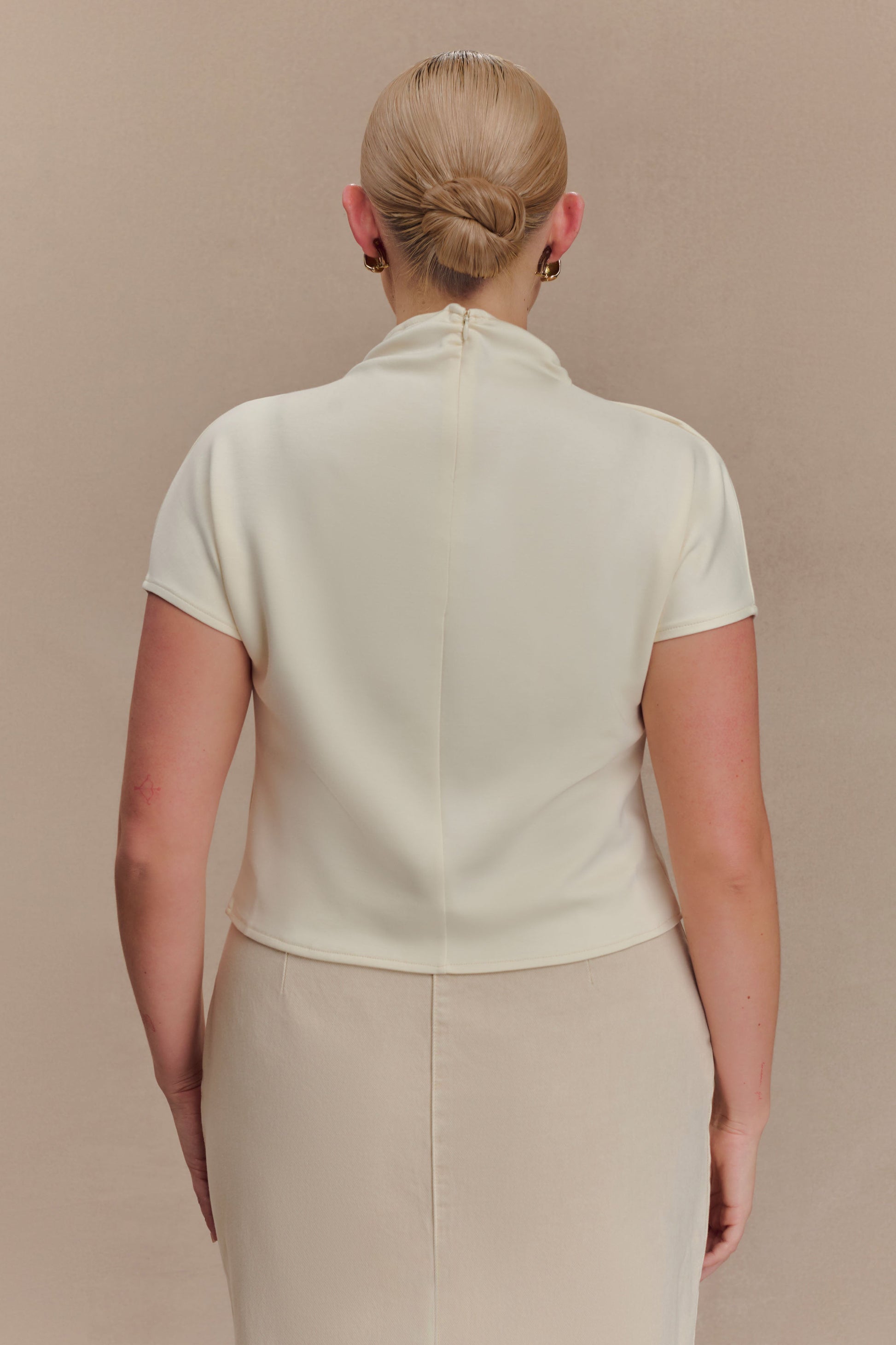 Eris High Neck Scuba Jersey Top - Ivory #7