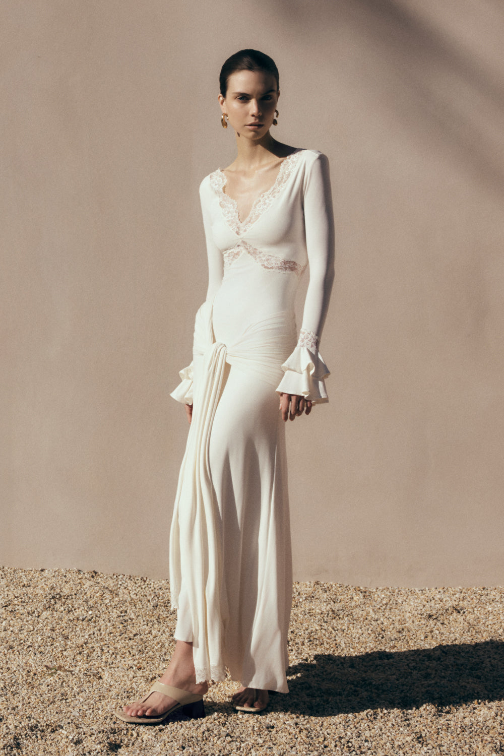 Electra Slinky Lace Maxi Dress - Ivory #2