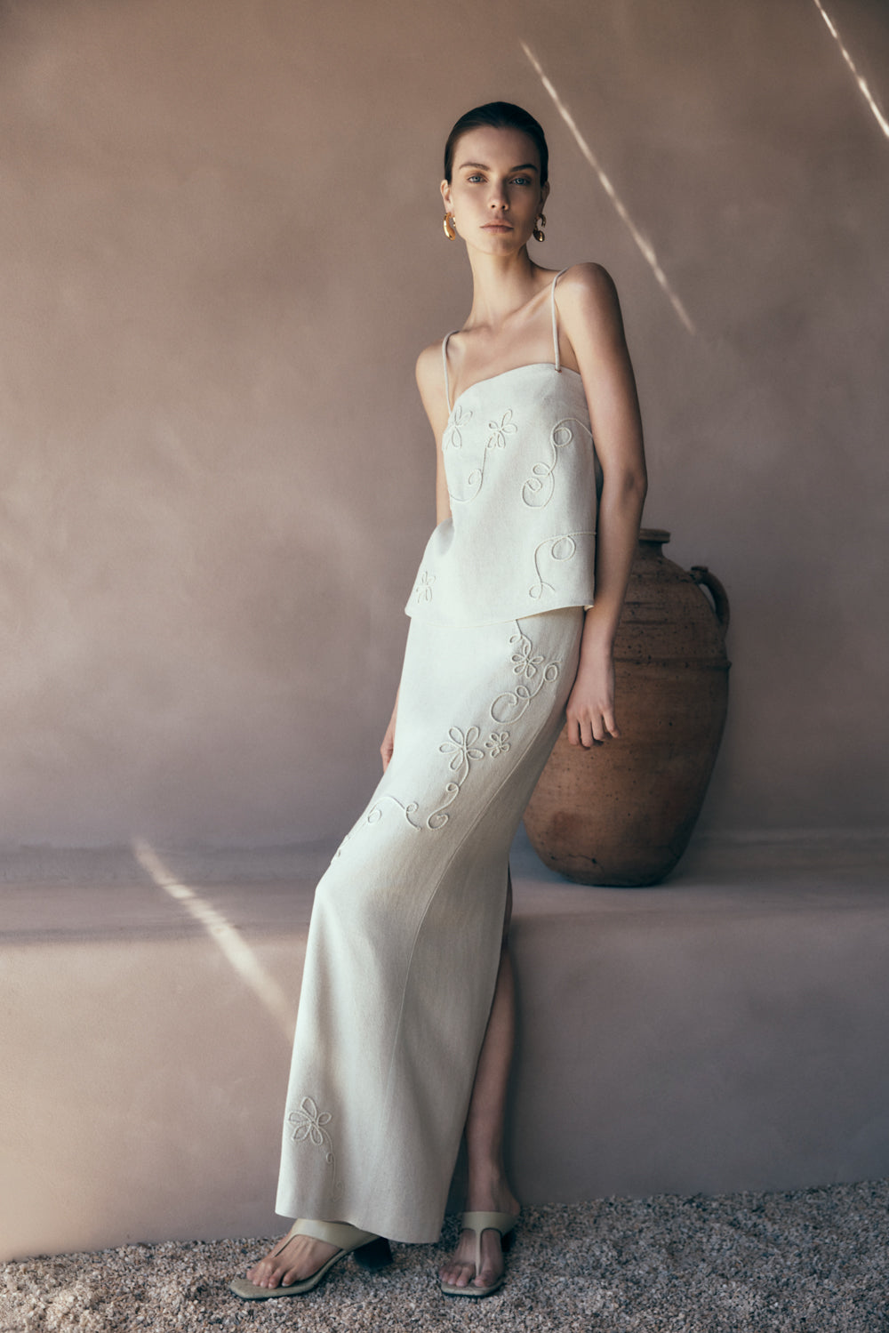 Casey Linen Corded Embroidered Linen Top - Natural #2