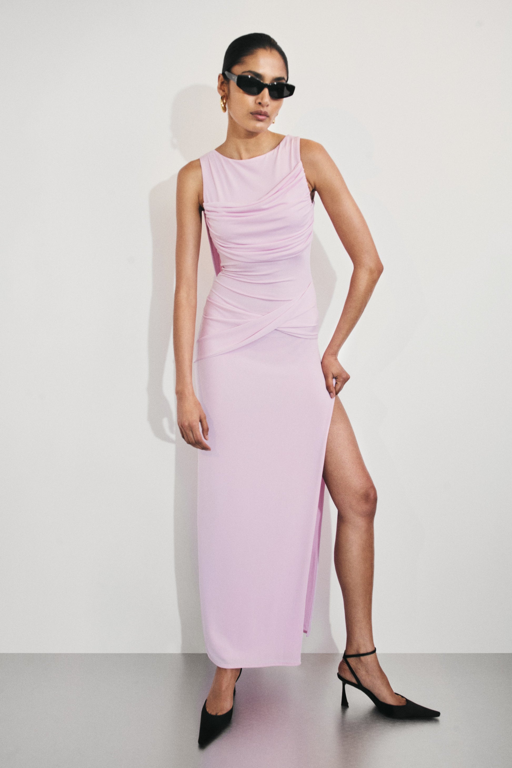 Henley Slinky Drape Maxi Dress - Baby Pink #7