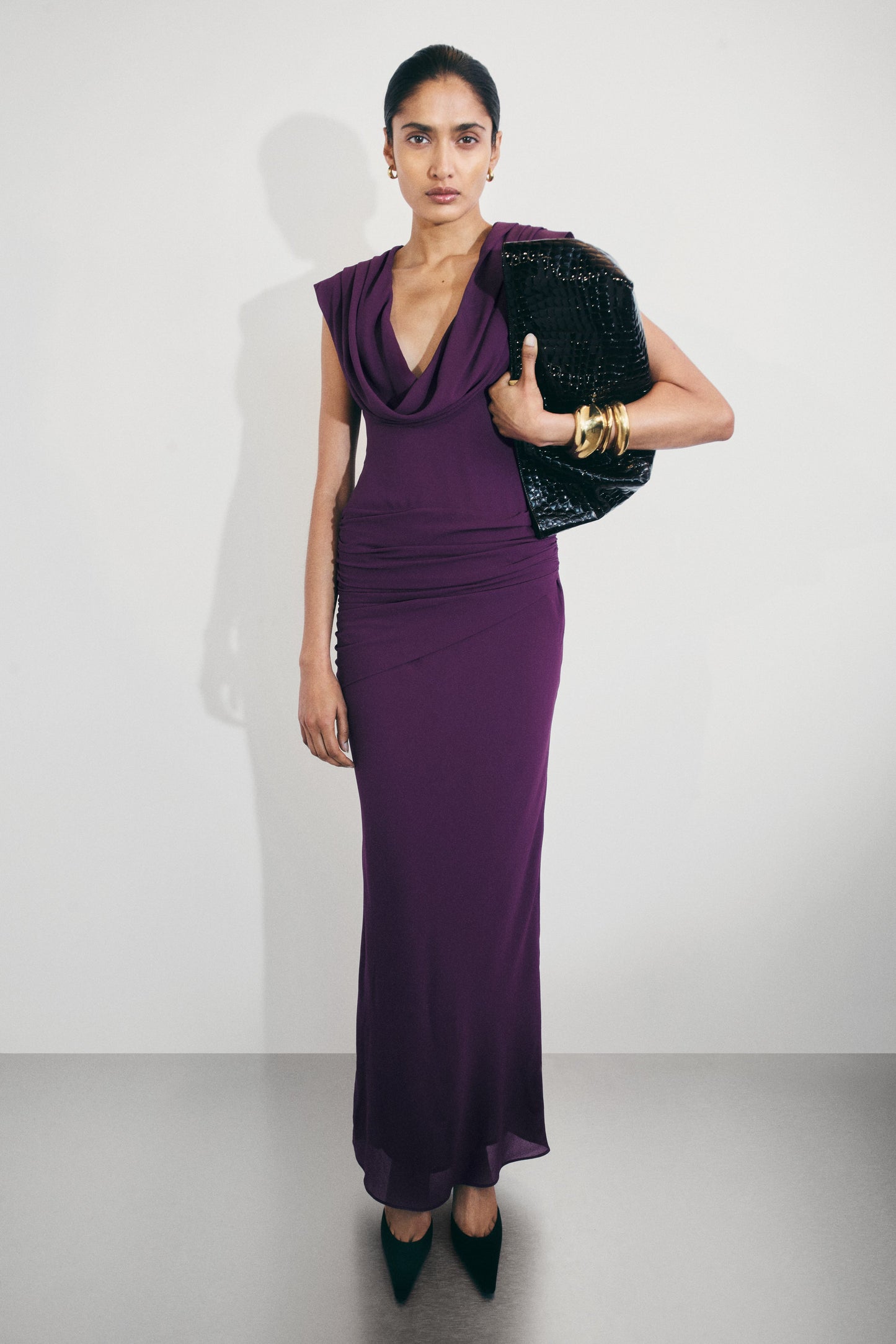 Giulia Chiffon Draped Maxi Dress - Purple