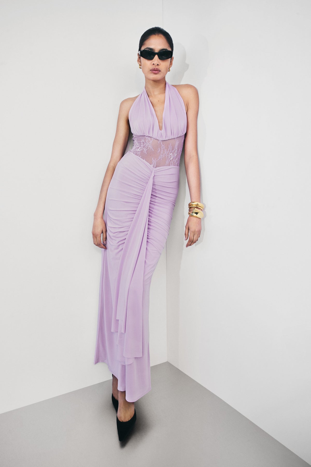 Bonnie Slinky And Lace Maxi Dress - Lilac #2