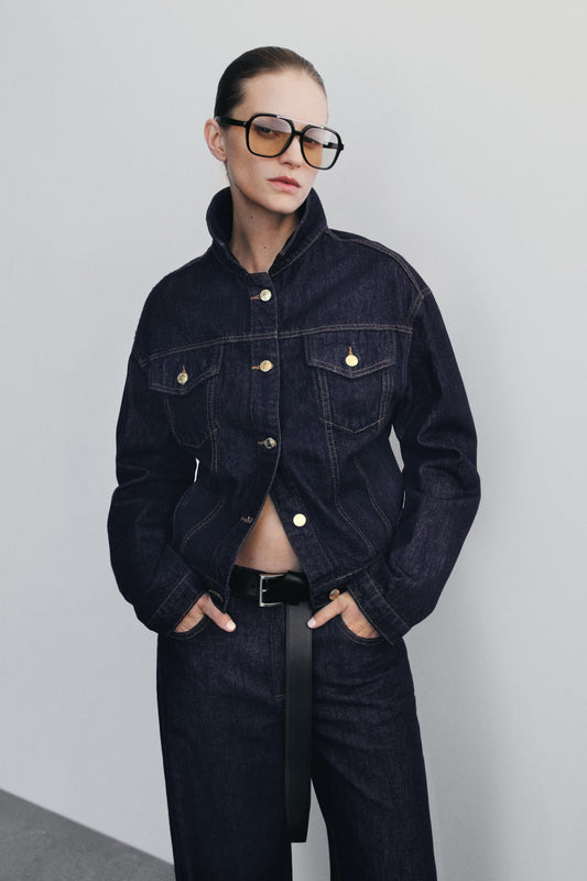 Kirra Cinched Denim Jacket - Washed Indigo Blue