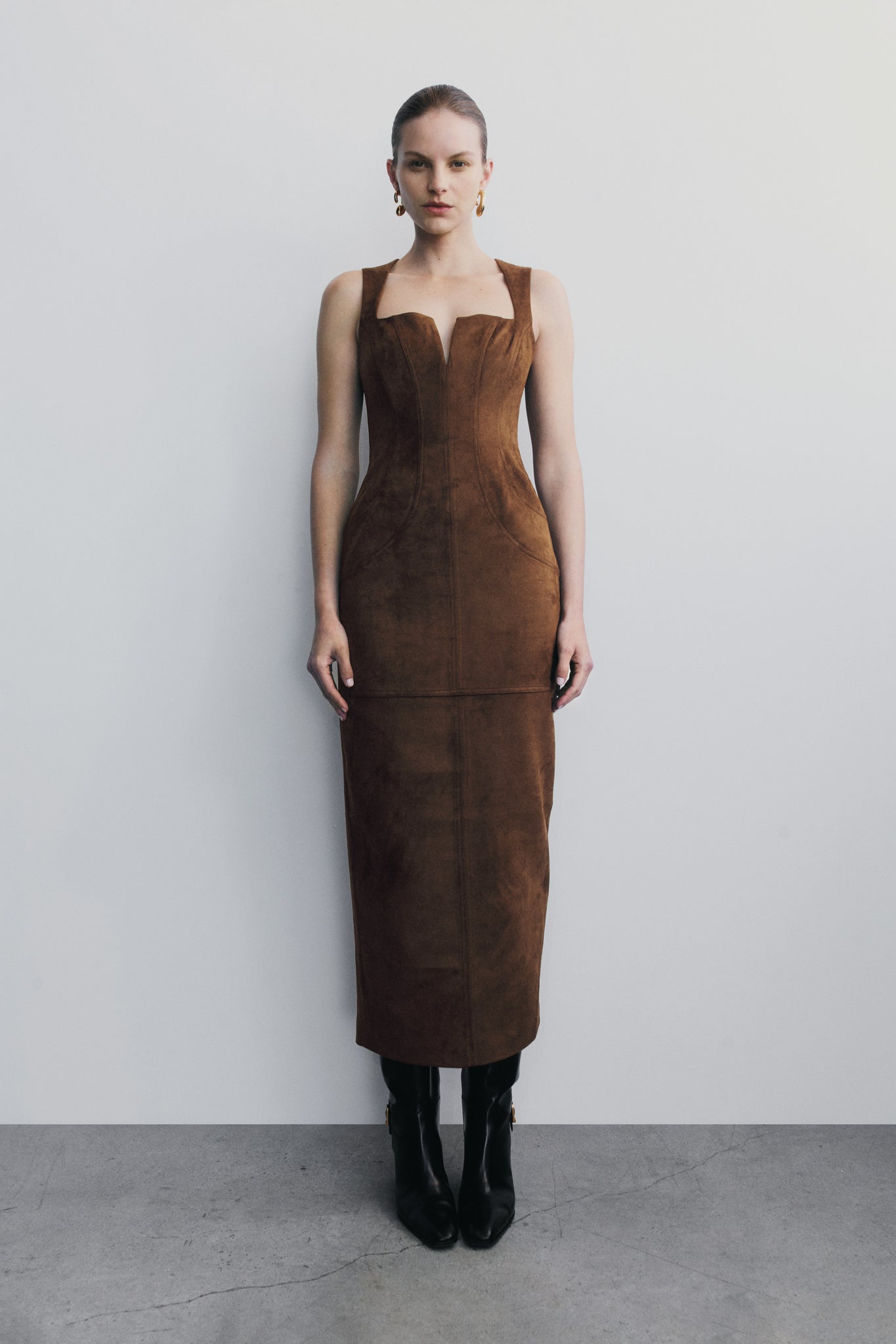 Liam Faux Suede Maxi Dress - Dark Chocolate #7