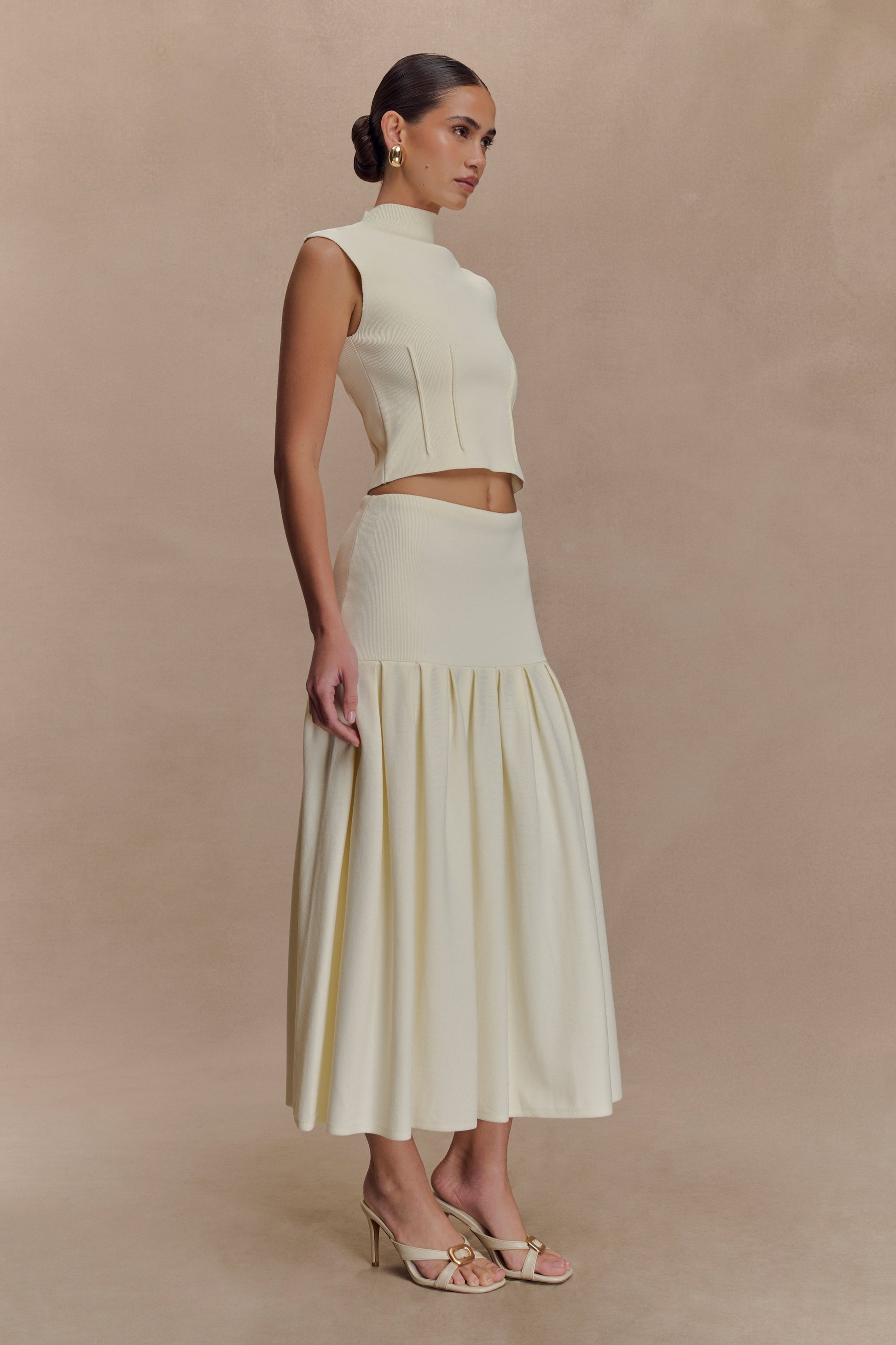 Romaine High Neck Bandage Knit Top - Ivory #4