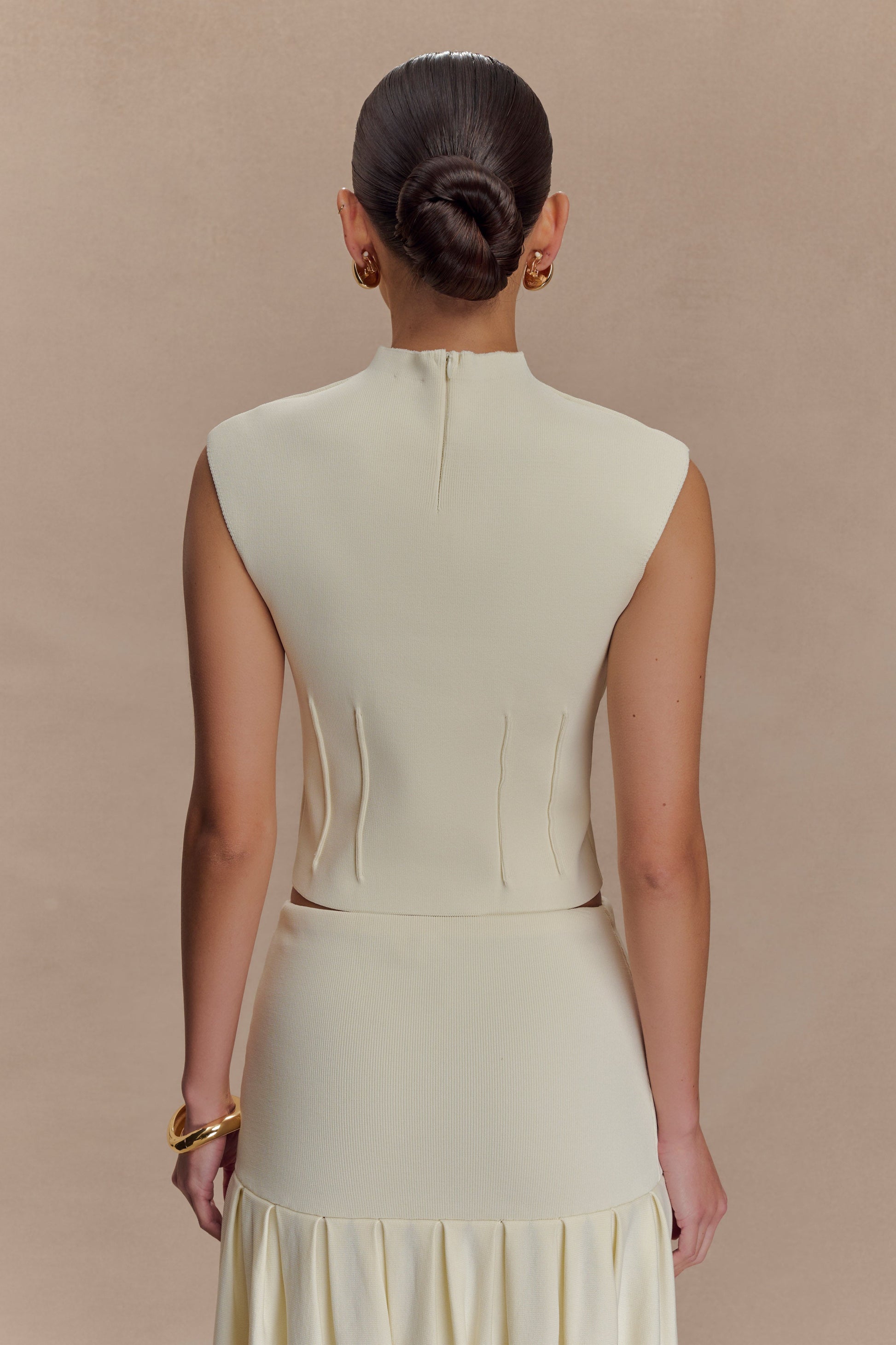 Romaine High Neck Bandage Knit Top - Ivory #2