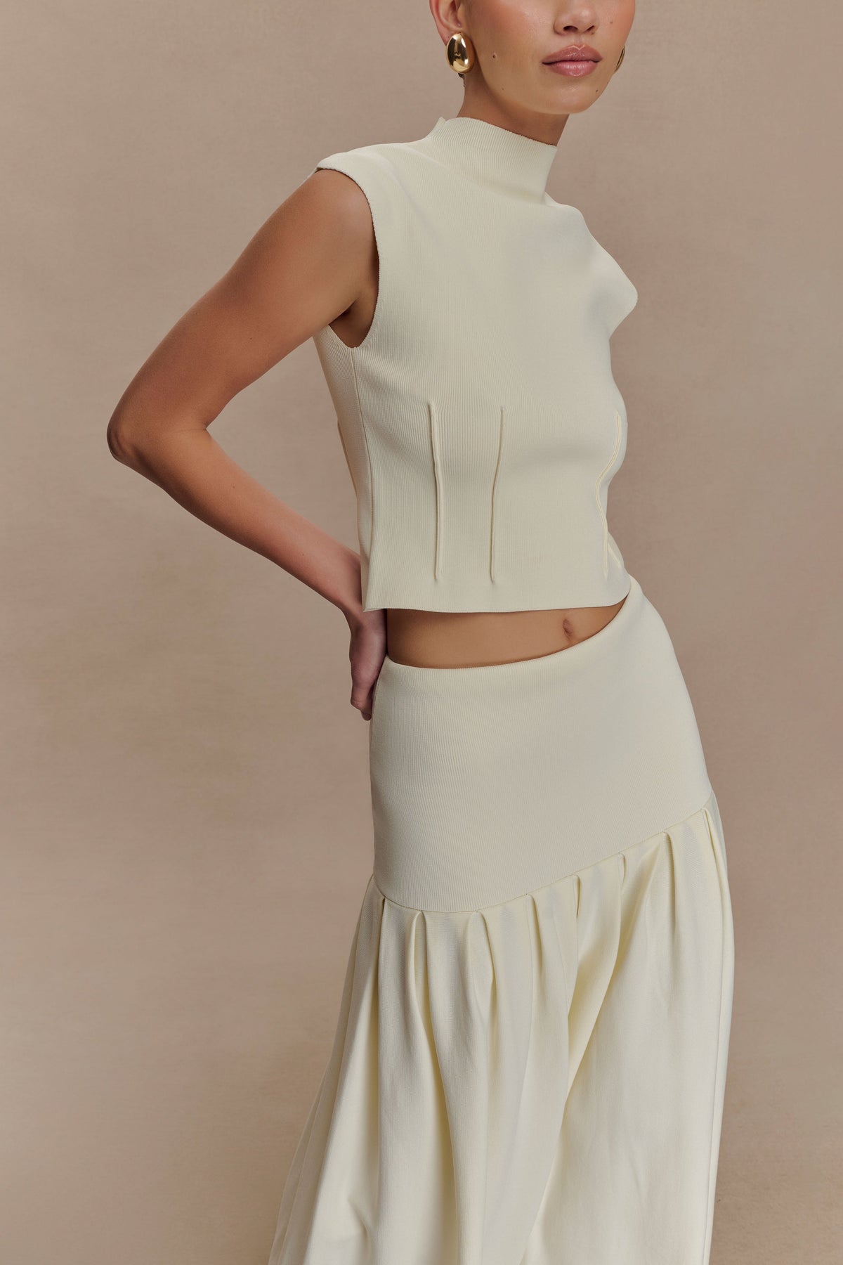 Romaine High Neck Bandage Knit Top - Ivory #3