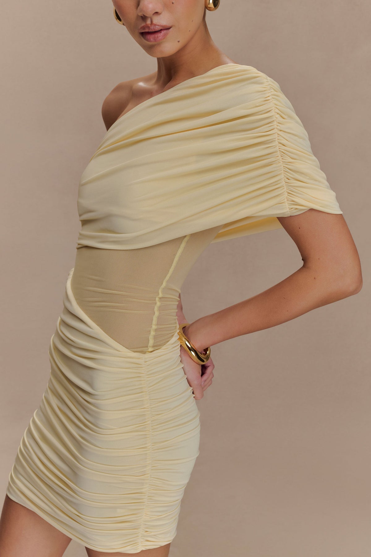 Dallas One Shoulder Mesh Mini Dress - Lemon #5