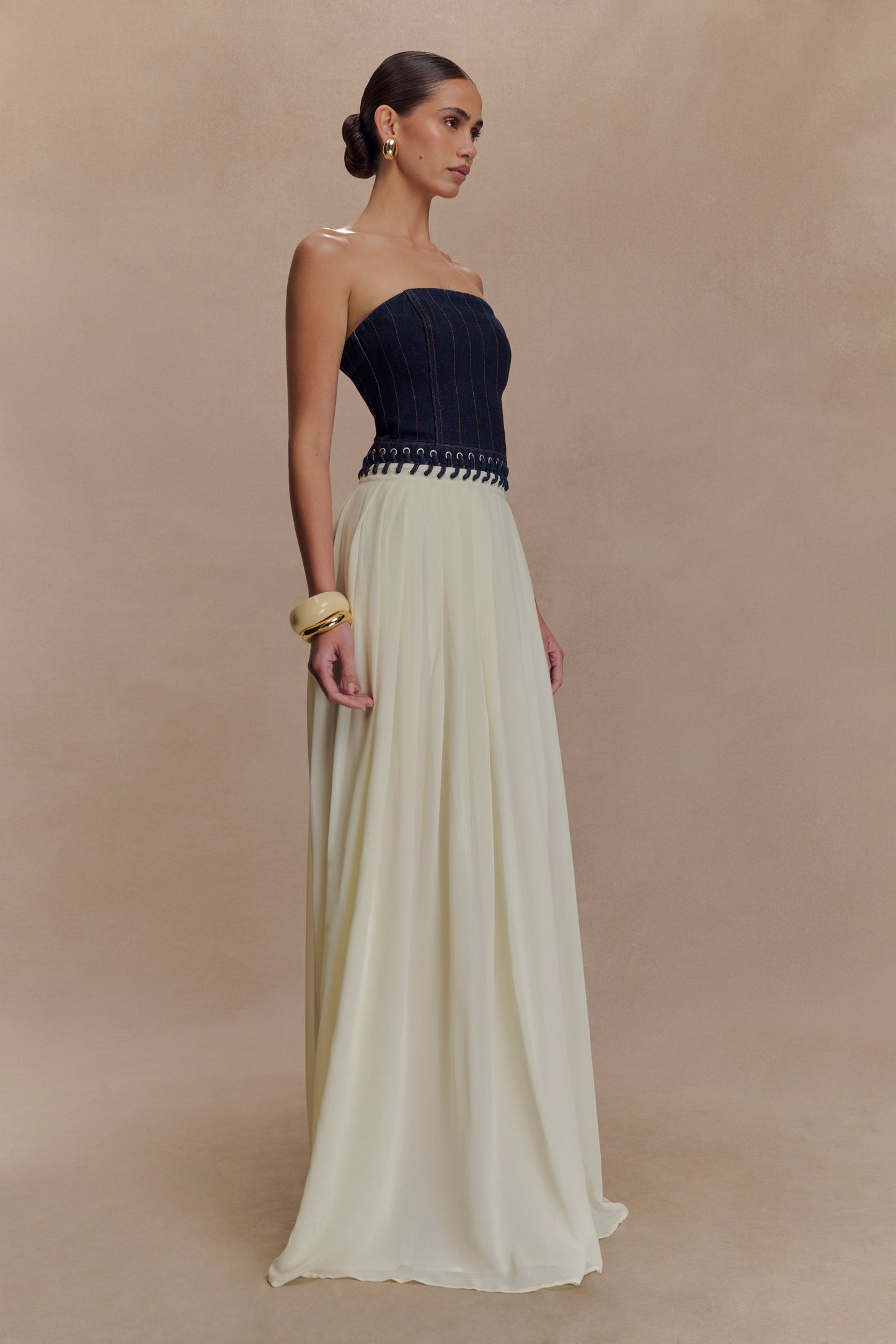 Suella Chiffon Denim Maxi Dress - Indigo Blue