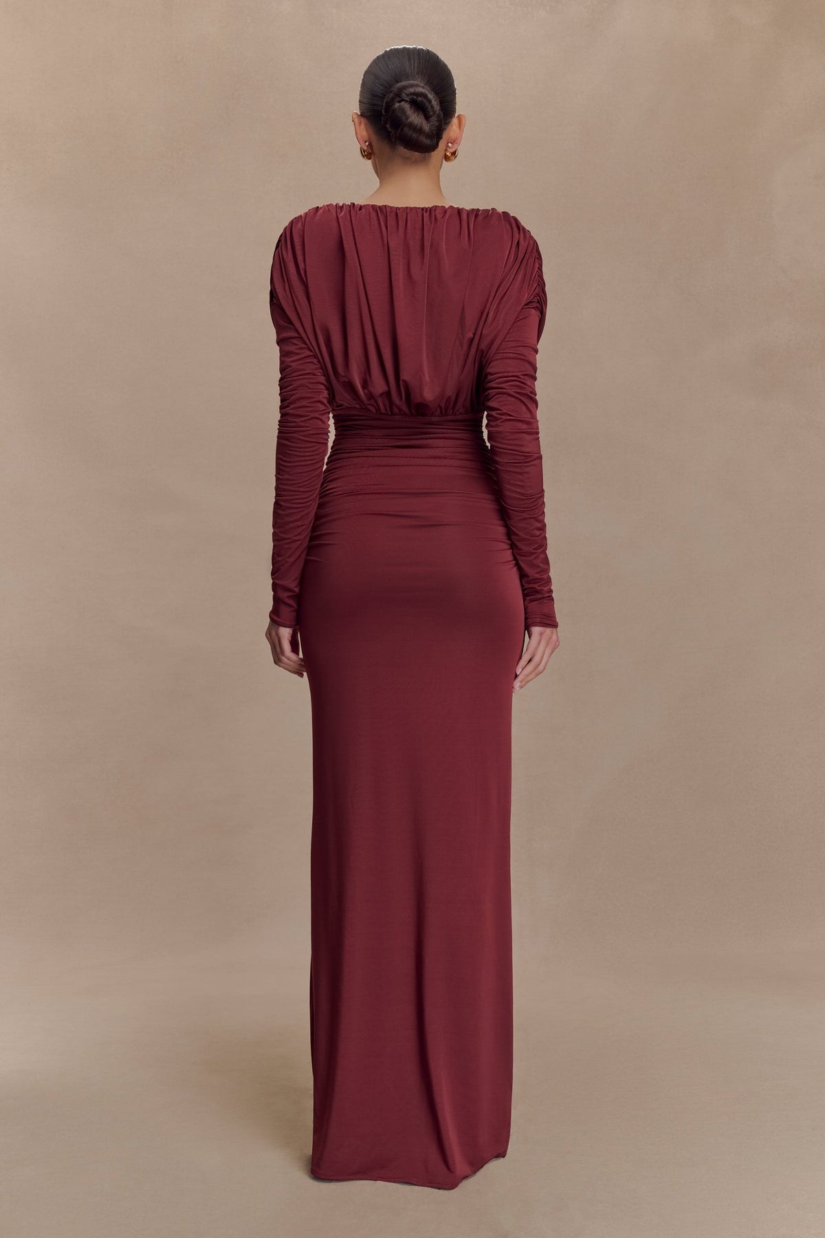 Hayden Long Sleeve Plunge Maxi Dress - Wine #3